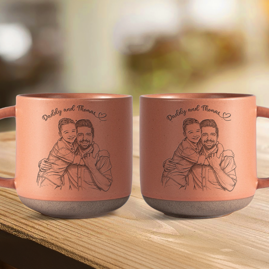 Personalized Engraved Pottery Mug Custom Photo Gift for Dad HN590 - Engraved Pottery Mug Fix GradoCreations