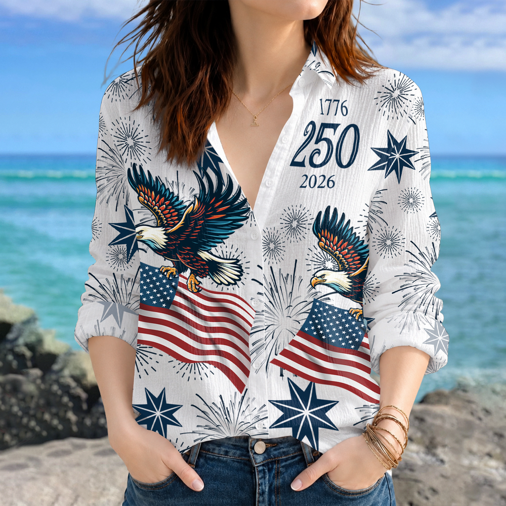 Personalized 250th Anniversary Eagle Blouse Shirt Gift for Women HN590 - Blouse Shirt Fix GradoCreations