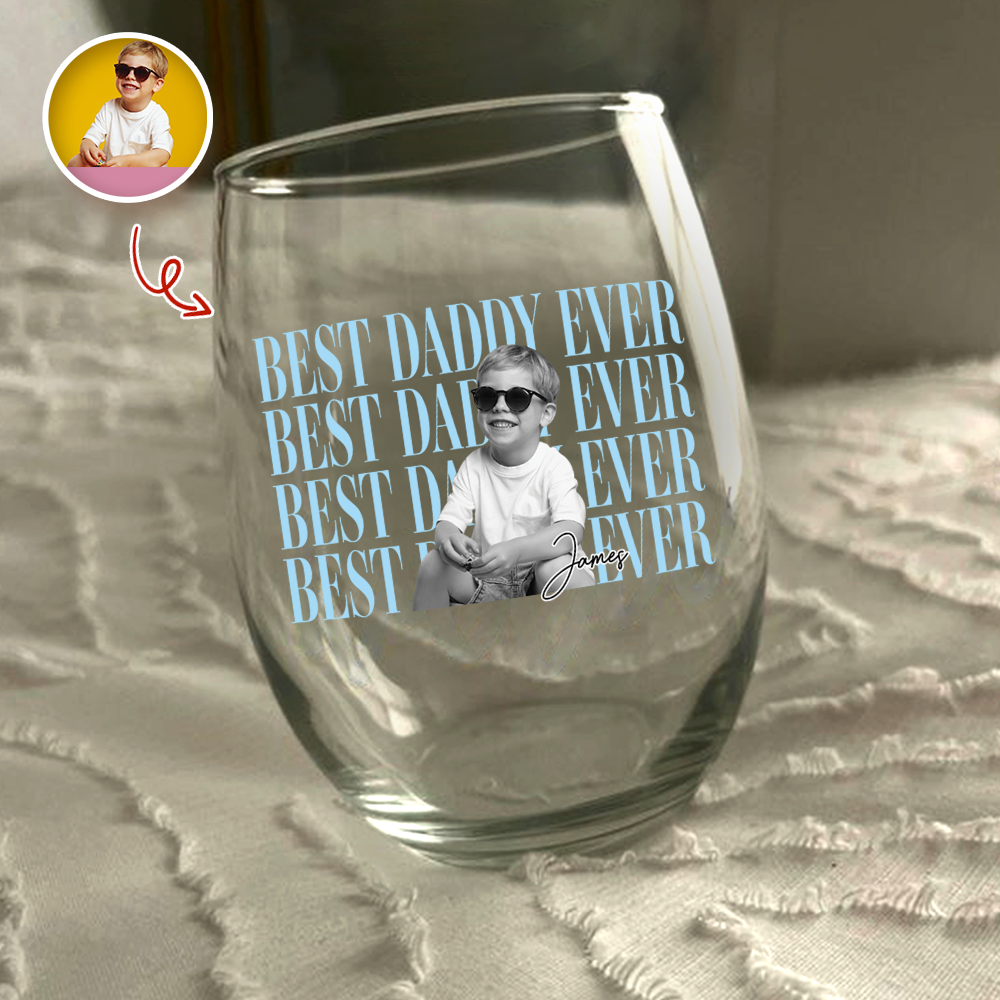 Personalized Vintage Photo Wine Glass Best Daddy Mommy Ever Gift HN590 - Stemless Wine Glass GradoCreations