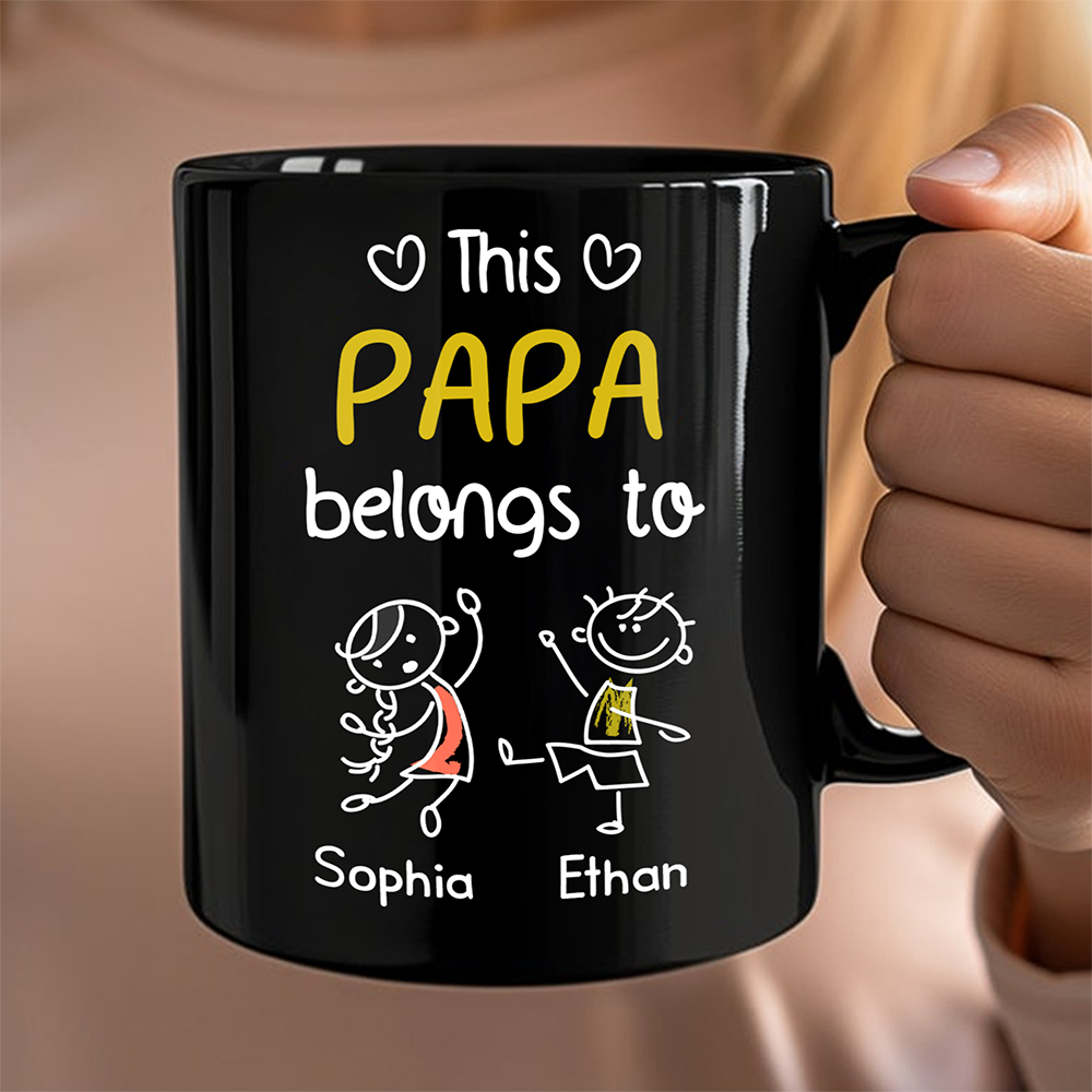 Personalized Black Mug This Papa Belongs To Us Gift for Dad HN590 - Black Mug GradoCreations