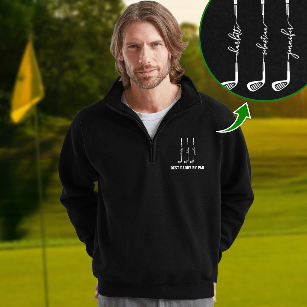 Personalized Best Dad by Par Golf Quarter Zip Sweater Gift for Dad HN590 - Printed Golf Quarter Zip Sweater GradoCreations