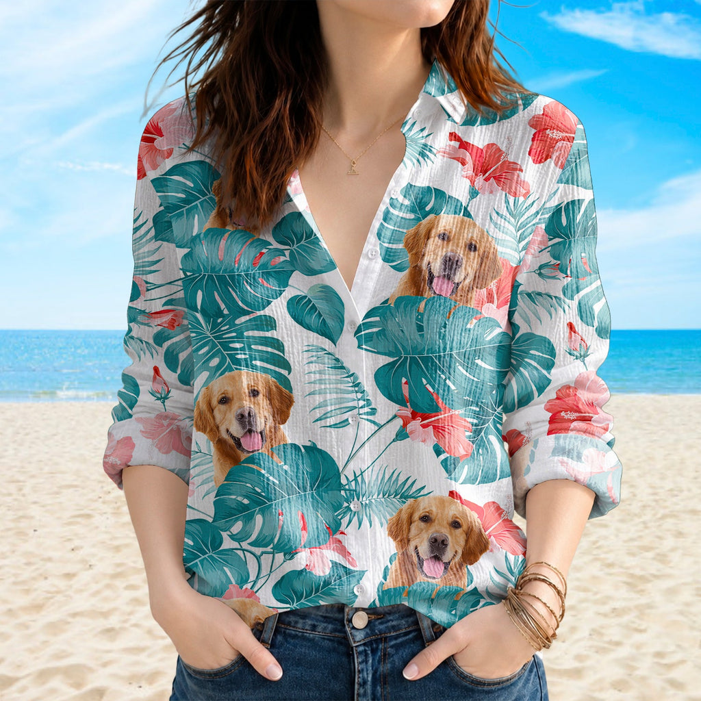 Personalized Tropical Blouse Shirt Custom Pet Photo Gift for Pet Lovers HN590 - Blouse Shirt GradoCreations