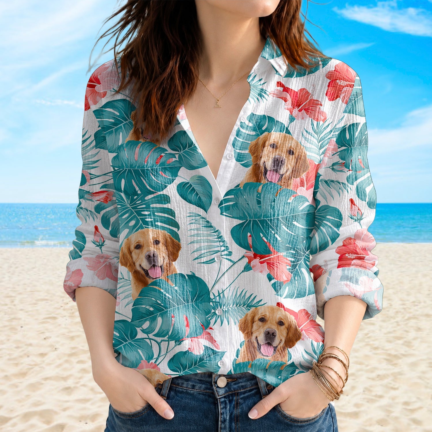 Personalized Tropical Blouse Shirt Custom Pet Photo Gift for Pet Lovers HN590 - Blouse Shirt GradoCreations