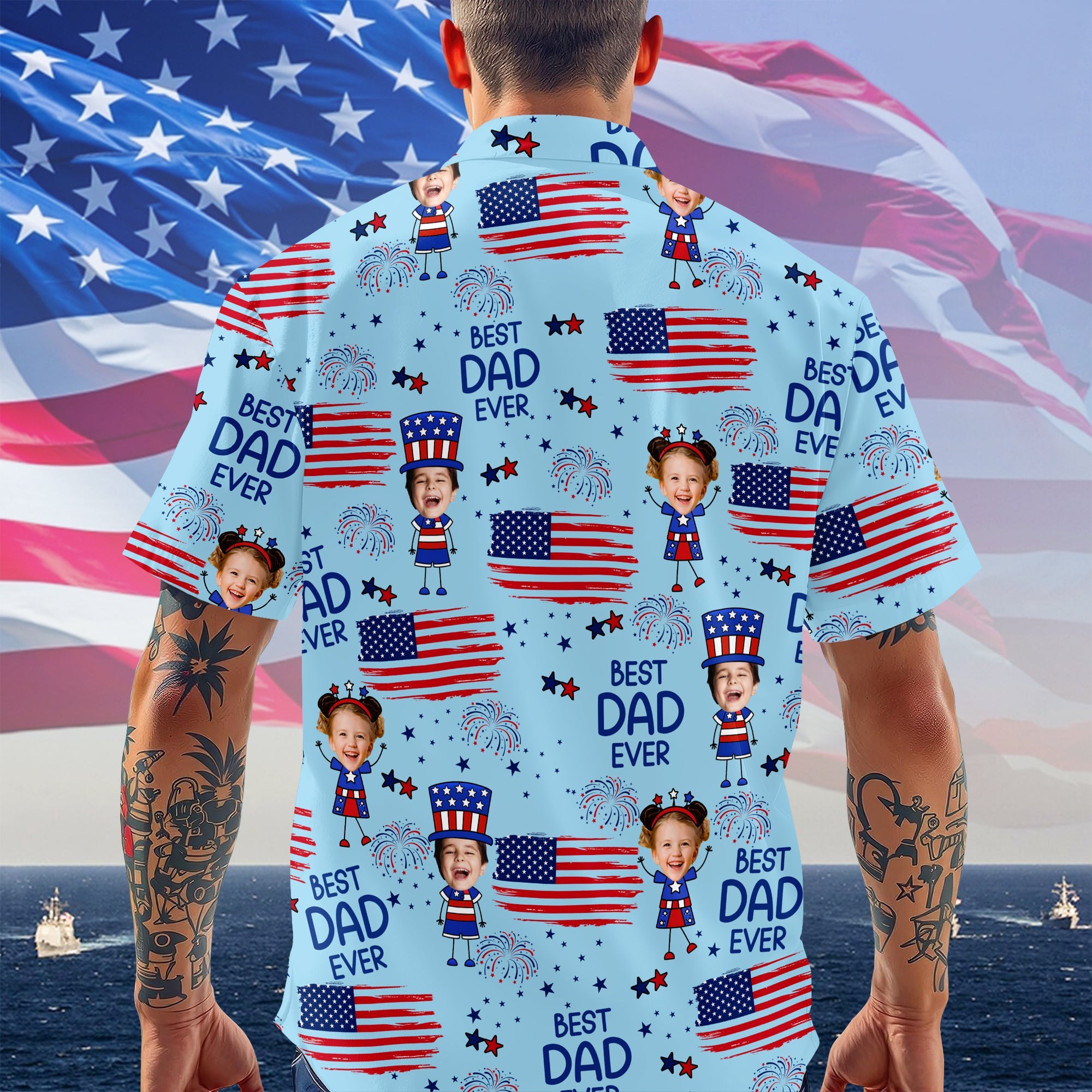 Personalized Hawaiian Shirt with USA Flag Custom Photo Gift for Dad HN590 - AOP Hawai Shirt GradoCreations