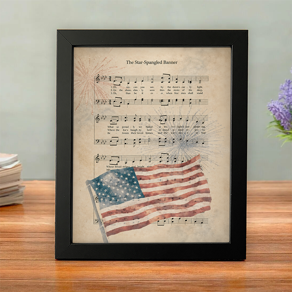 Personalized Star Spangled Banner Vintage Print Frame | Independence Day Gift HN590 - picture frame GradoCreations