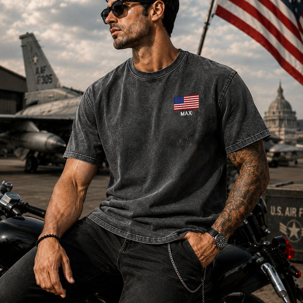 Personalized American Flag Comfort Shirt Independence Day Gift for Dad Back&Front Comfort Shirt GradoCreations