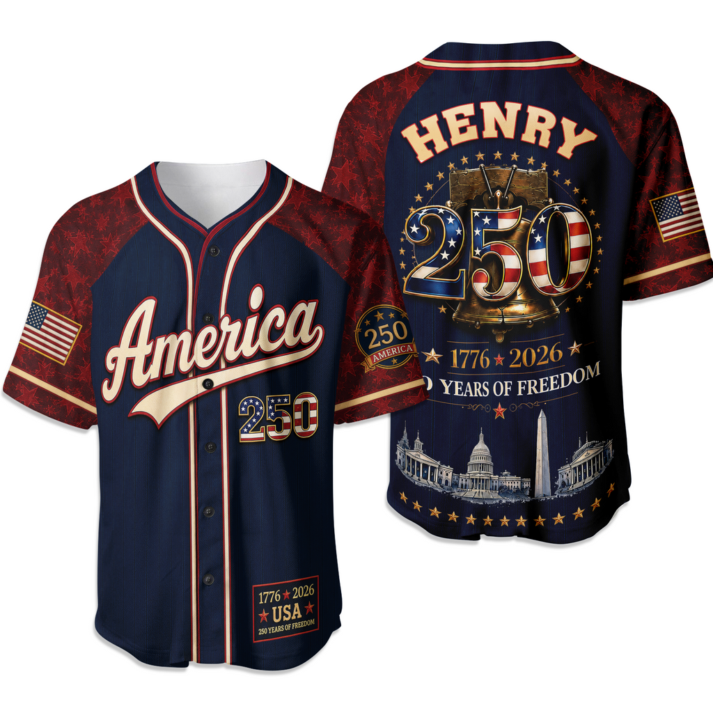 Personalized 250 Years of Freedom Baseball Jersey Custom Name Gift Jersey Baseball Shirt GradoCreations