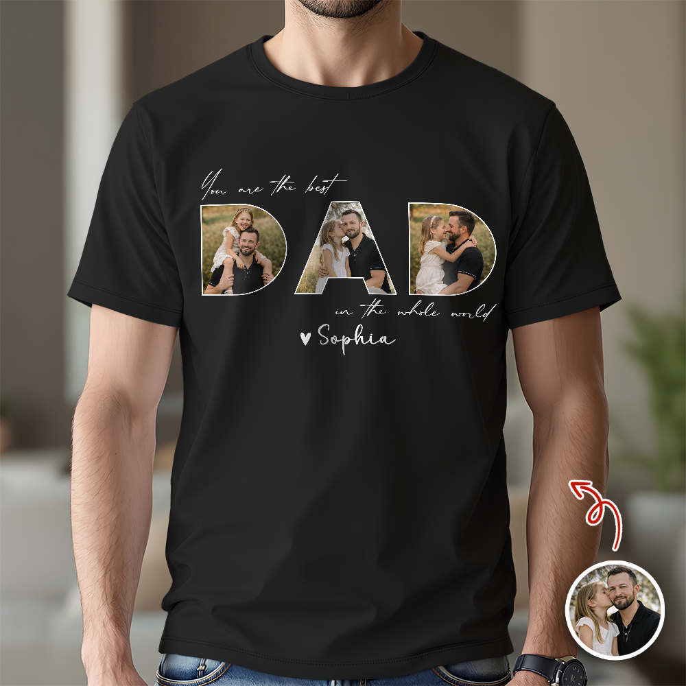 Custom Photo Dark Shirt Gift for Dad | Personalized Father's Day Tee HN590 - Tshirt GradoCreations