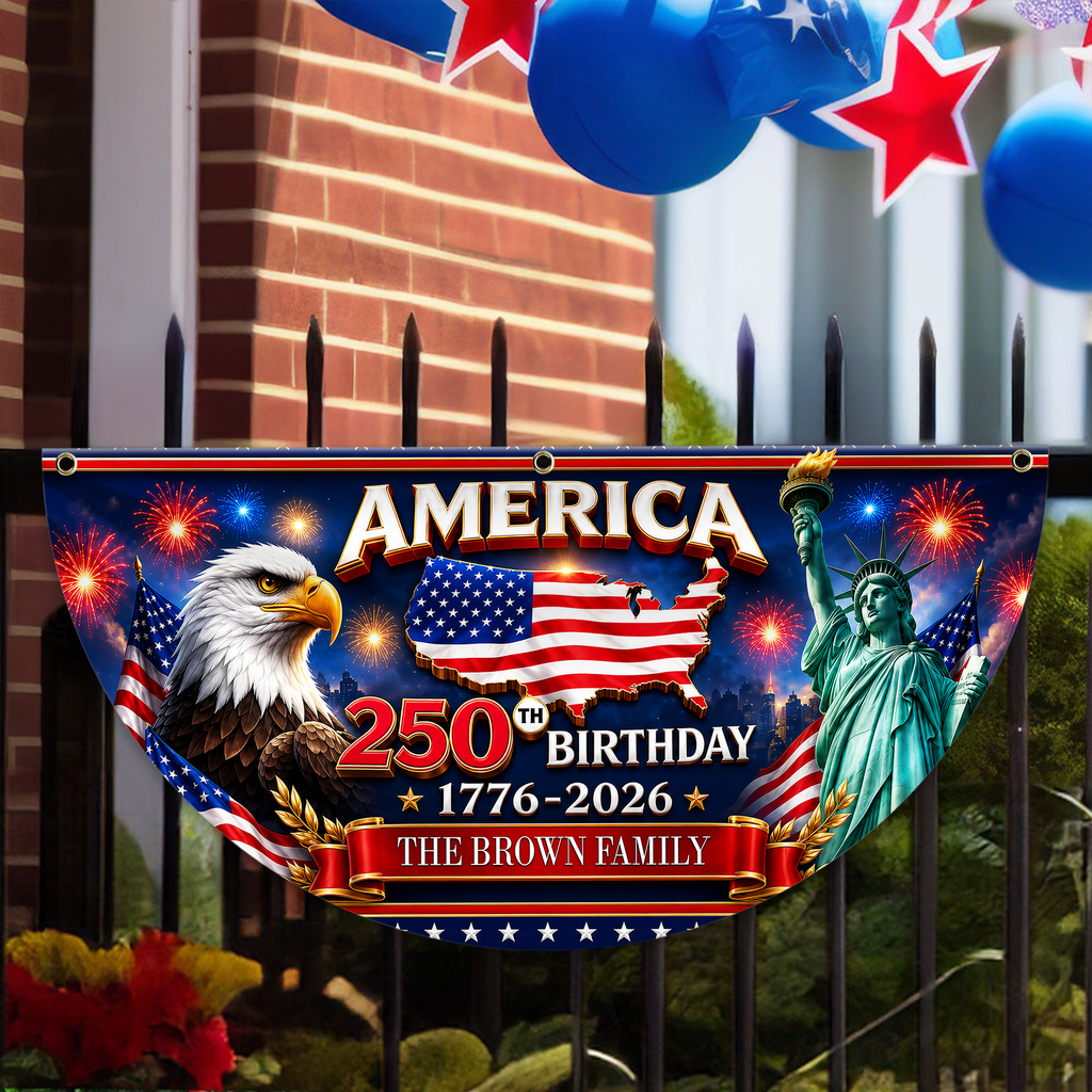 Personalized Independence Day Flag USA 250 Years Family Gift HN590 - Non-Pleated Fan Flag GradoCreations