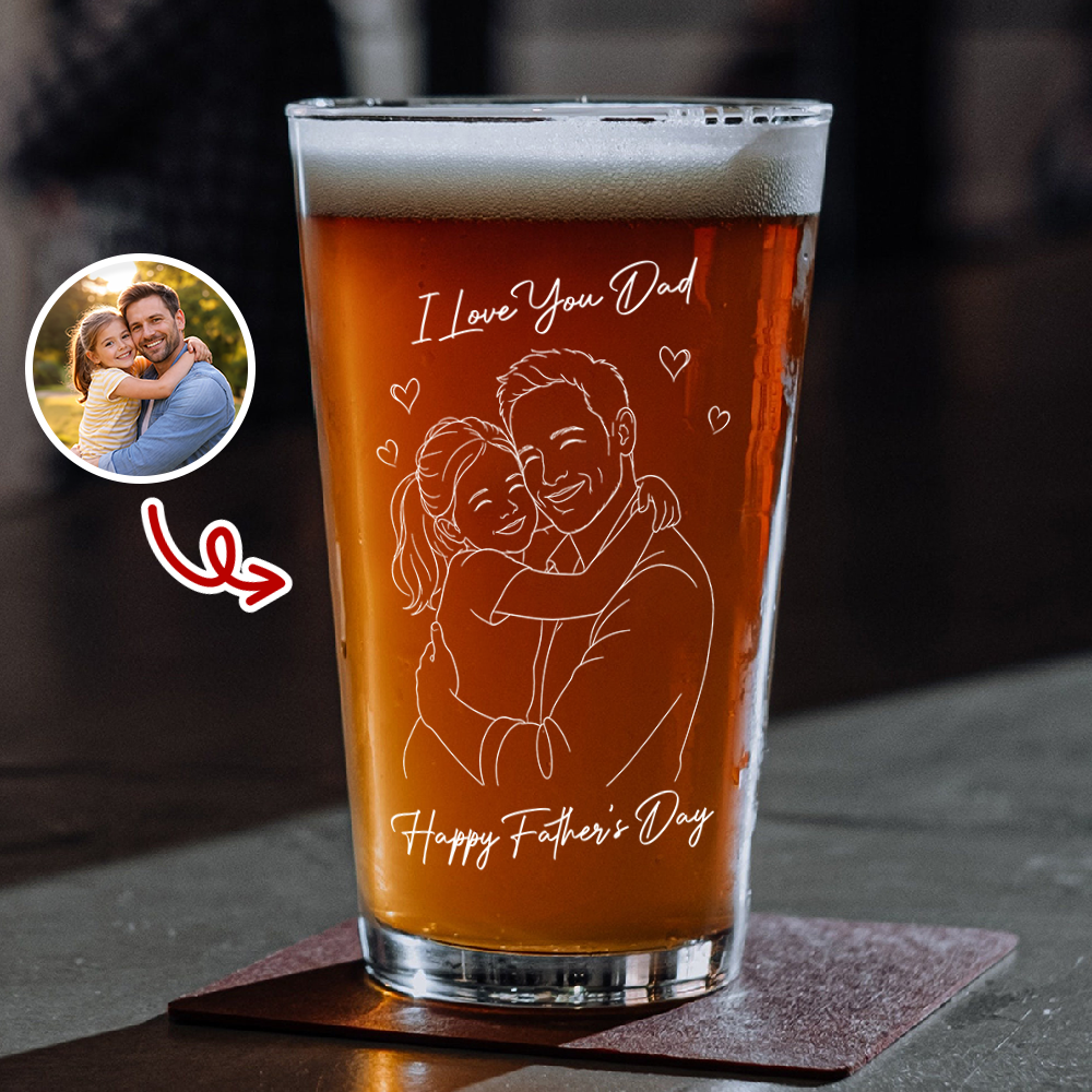 Personalized Photo Beer Glass Custom Gift for Dad Father's Day HN590 - Print Beer Glass Fix GradoCreations
