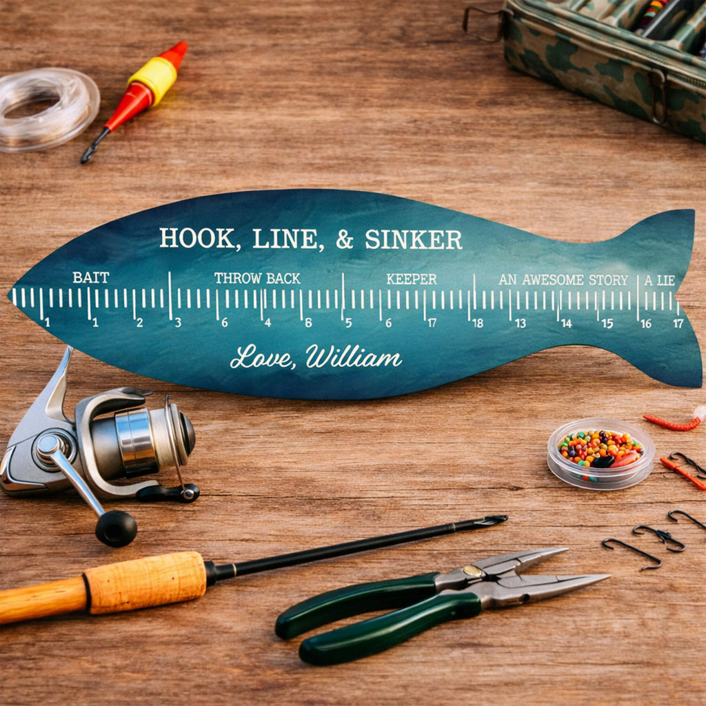 Personalized Fishing Ruler Door Sign Custom Gift for Dad HN590 - Door Sign GradoCreations