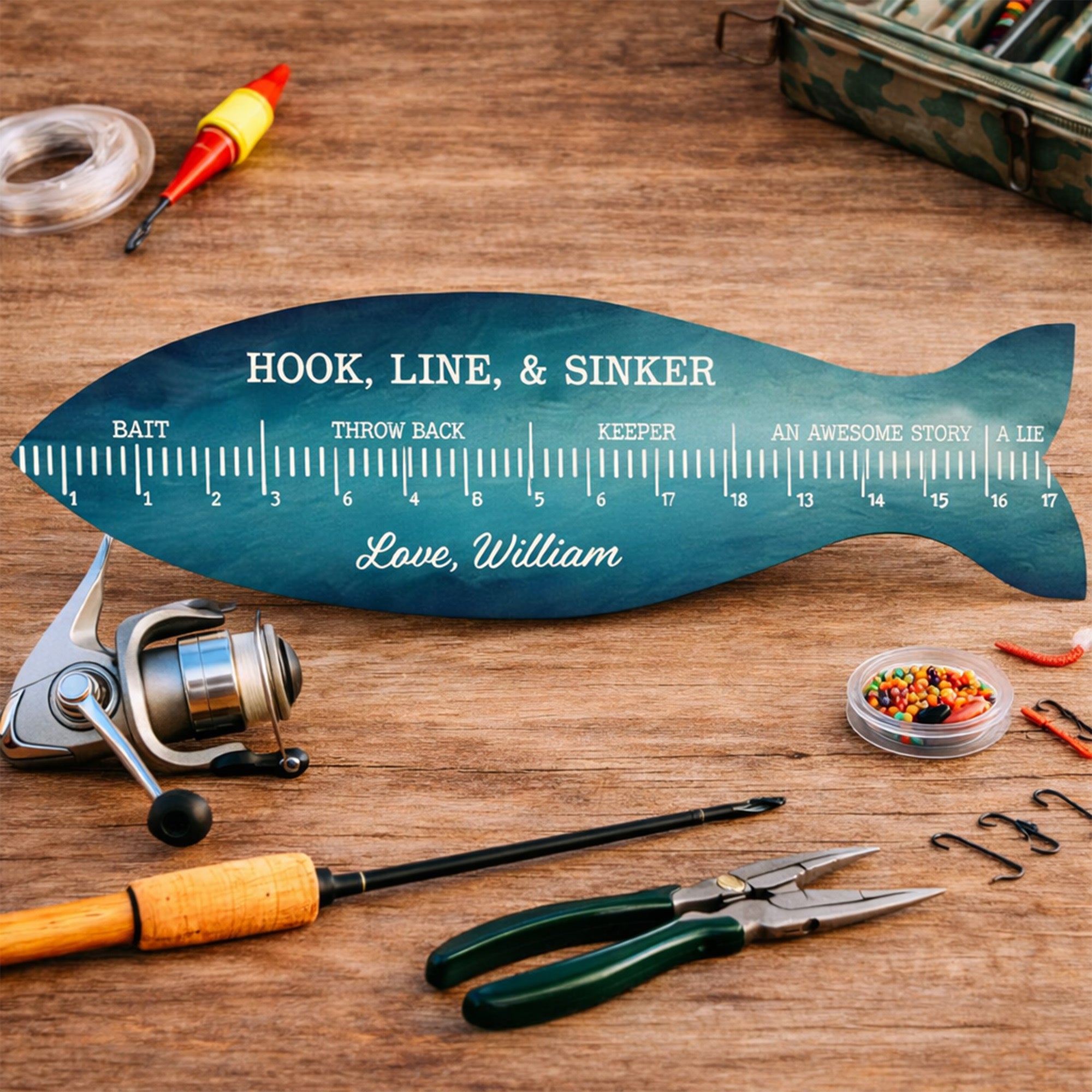 Personalized Fishing Ruler Door Sign Custom Gift for Dad HN590 - Door Sign GradoCreations