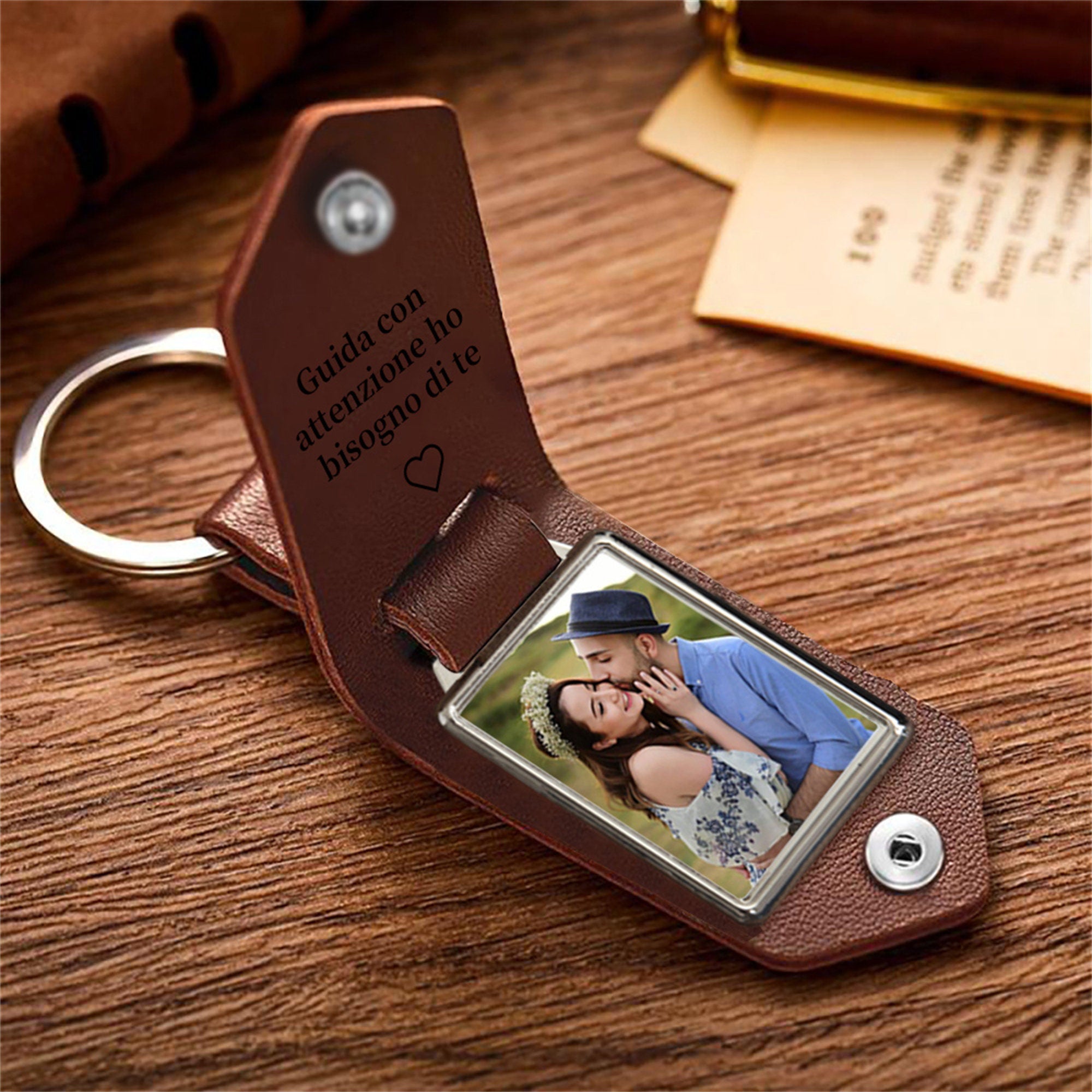 Personalized Photo Keychain I Love You Daddy Leather Gift HN590 - Metal Tag Leather Keychain FIX GradoCreations