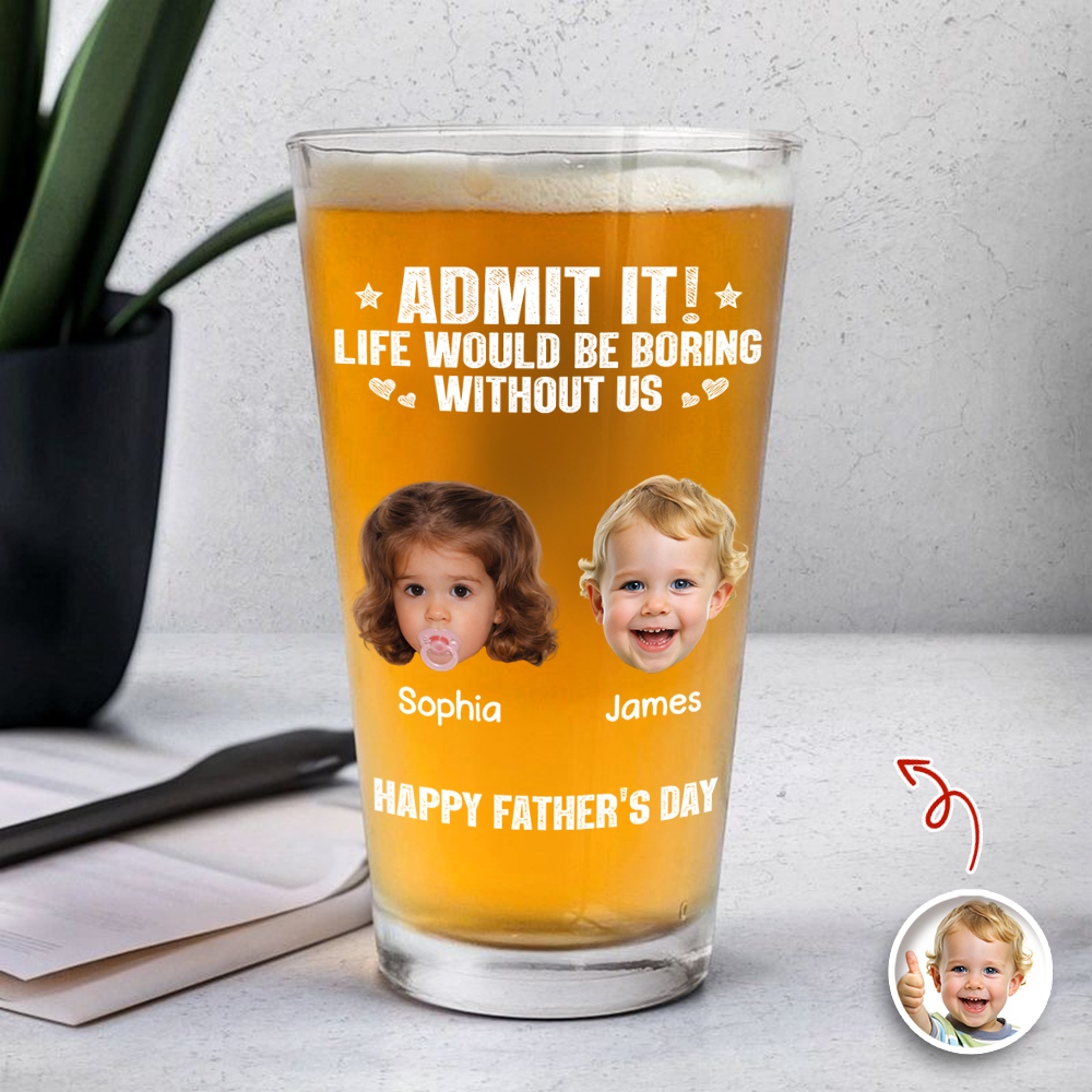 Personalized Photo Beer Glass Custom Message Gift for Dad HN590 - Print Beer Glass GradoCreations