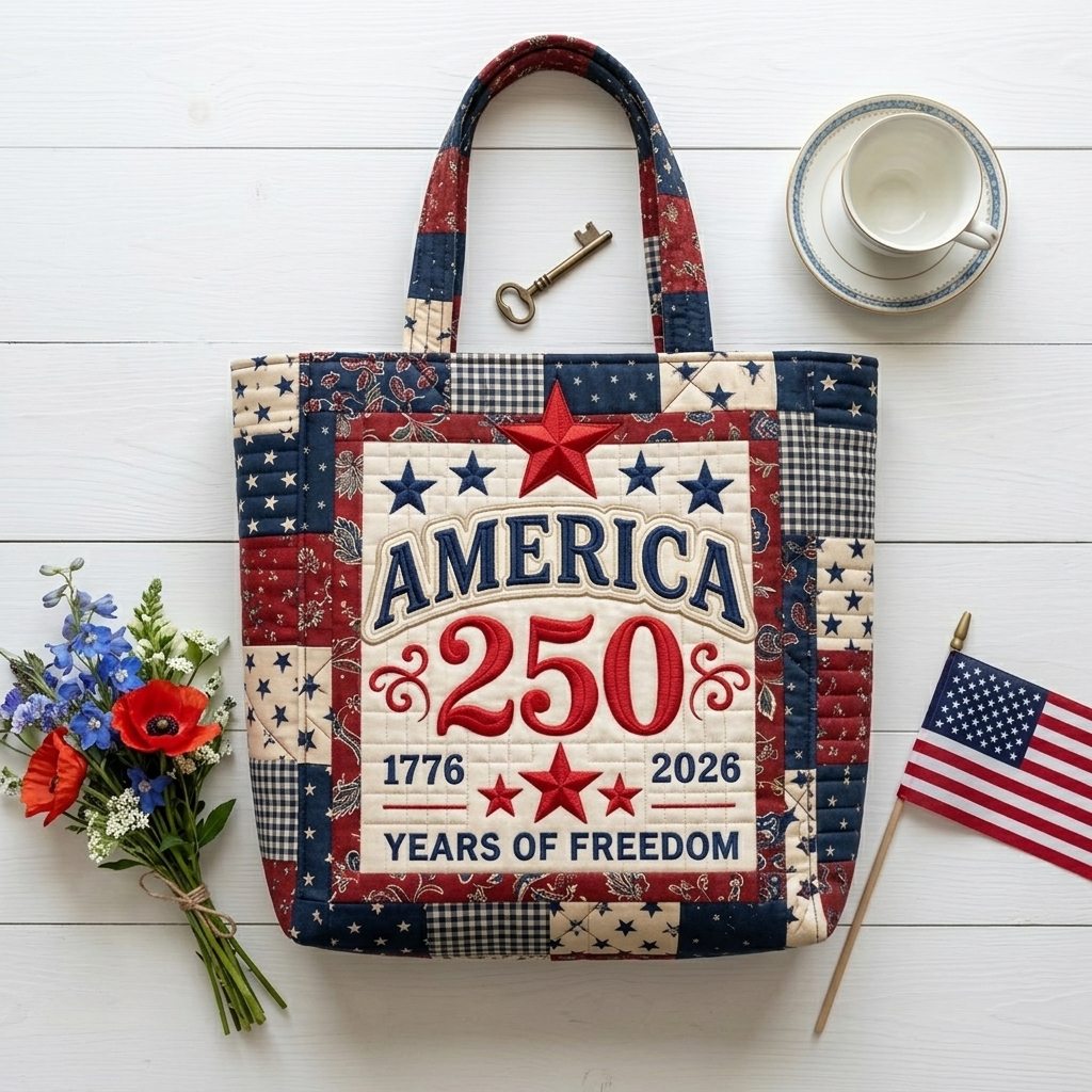 America 250 Years of Freedom Quilted Tote Bag for Her - Patriotic Gift