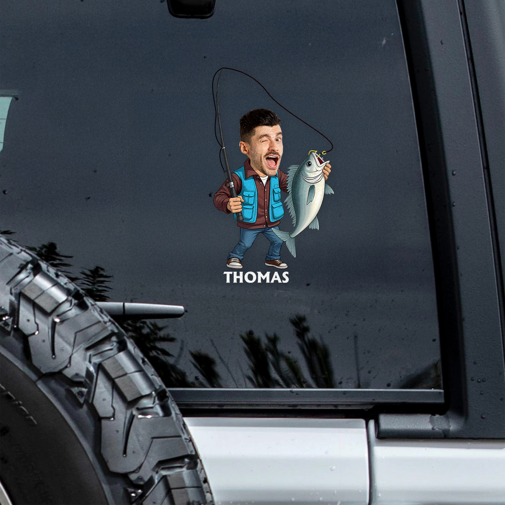 Custom Face Fisherman Car Sticker Personalized Gift for Dad Decal Sticker GradoCreations
