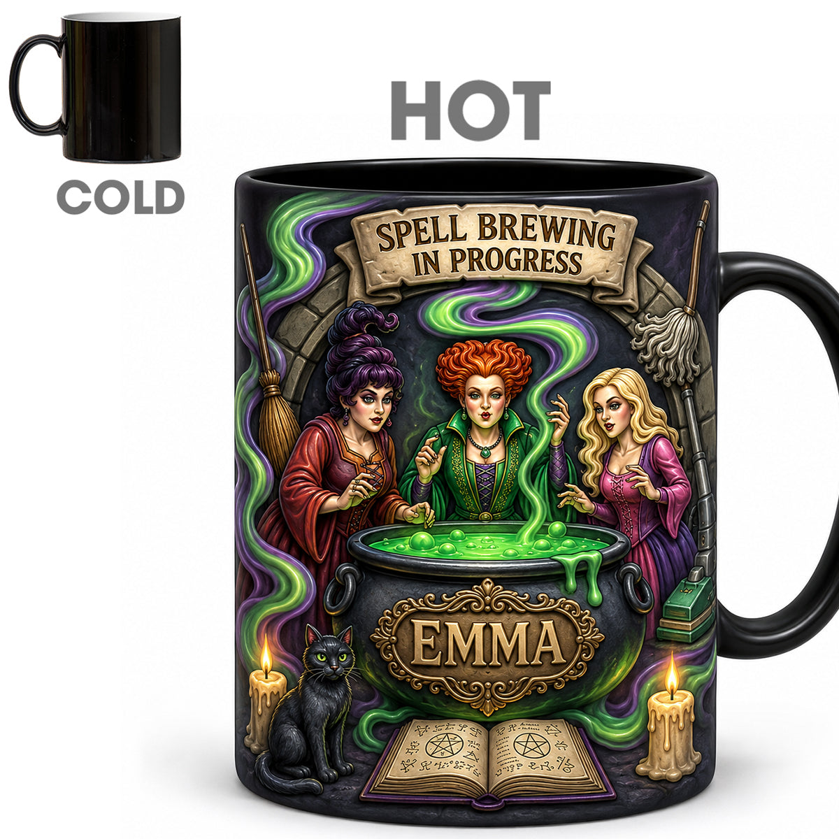 Personalized Halloween Coffee Mug with Witch Artwork Gift for Her Mug GradoCreations