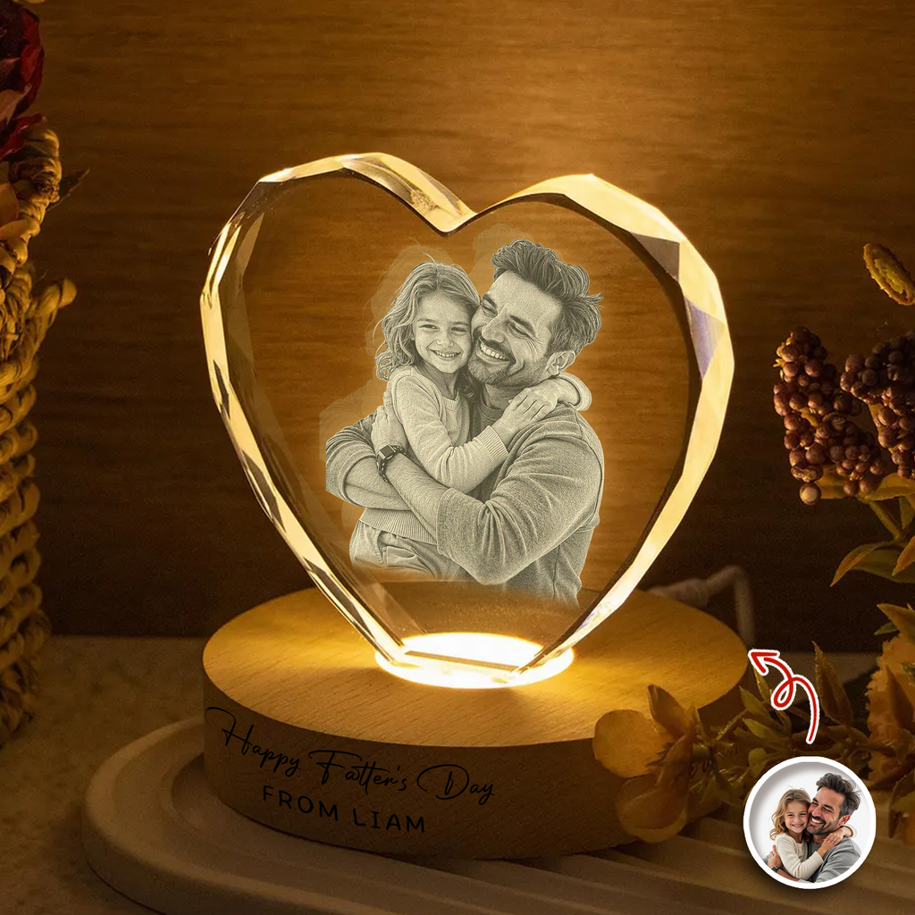 Personalized Engraved Crystal Photo Night Light for Dad HN590 - Engraved Crystal Photo With Light GradoCreations