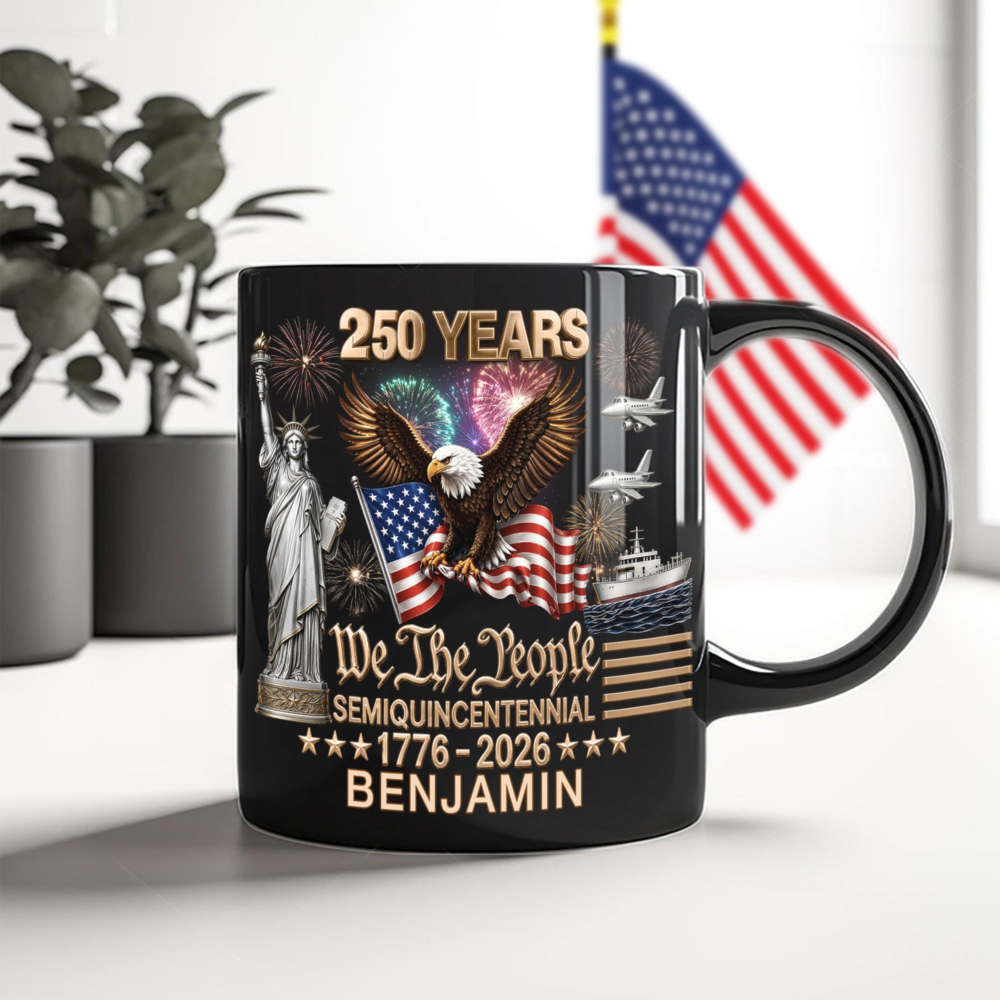 Personalized Black Mug 250 Years America We The People Gift for Dad HN590 - Black Mug GradoCreations