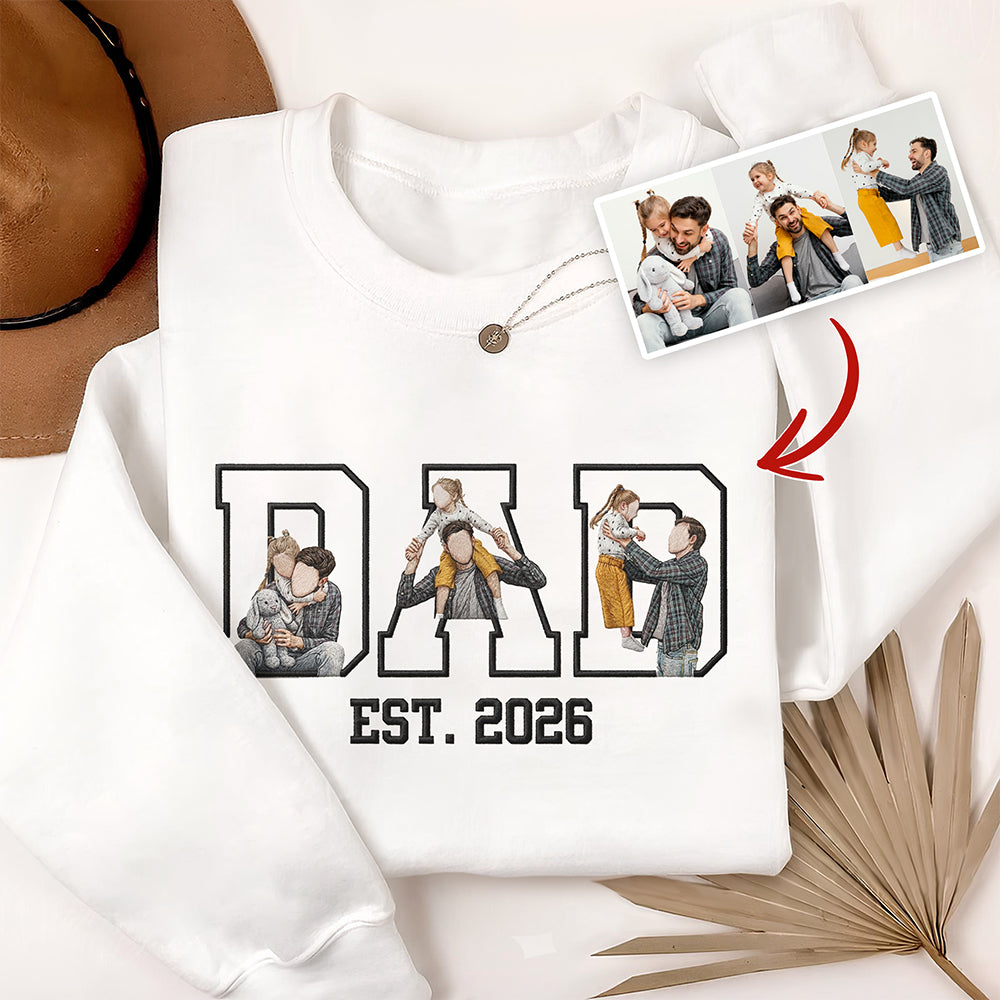 Personalized Embroidered Sweatshirt Custom Photo Gift for Dad HN590 - Embroidered Shirt AI Fix GradoCreations