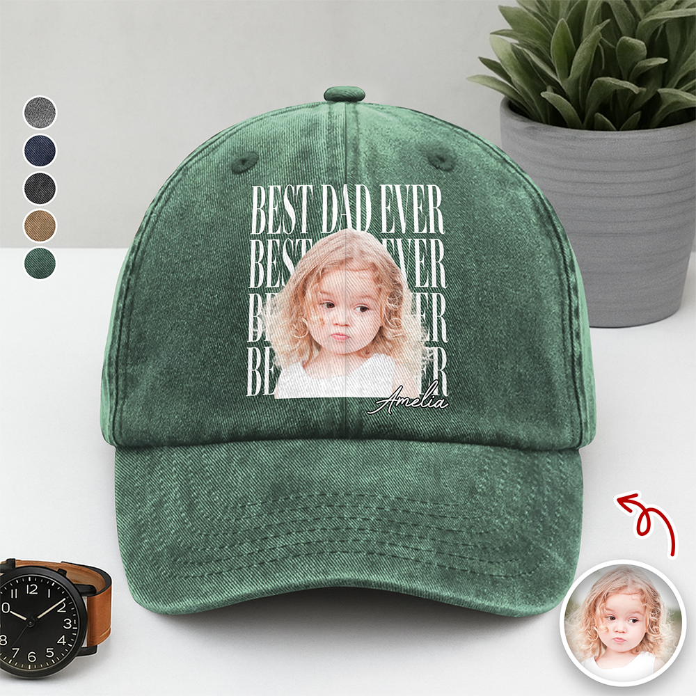Personalized Washed Denim Baseball Cap Custom Photo Gift for Pet Dads HN590 - Washed Denim Baseball Cap GradoCreations