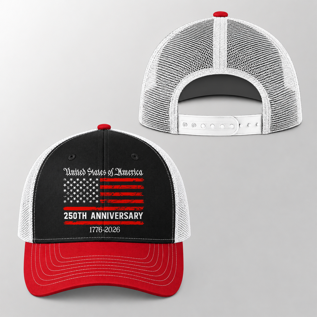 Personalized Trucker Hat USA Flag Gift for 250th Anniversary HN590 - Print Trucker Hat GradoCreations