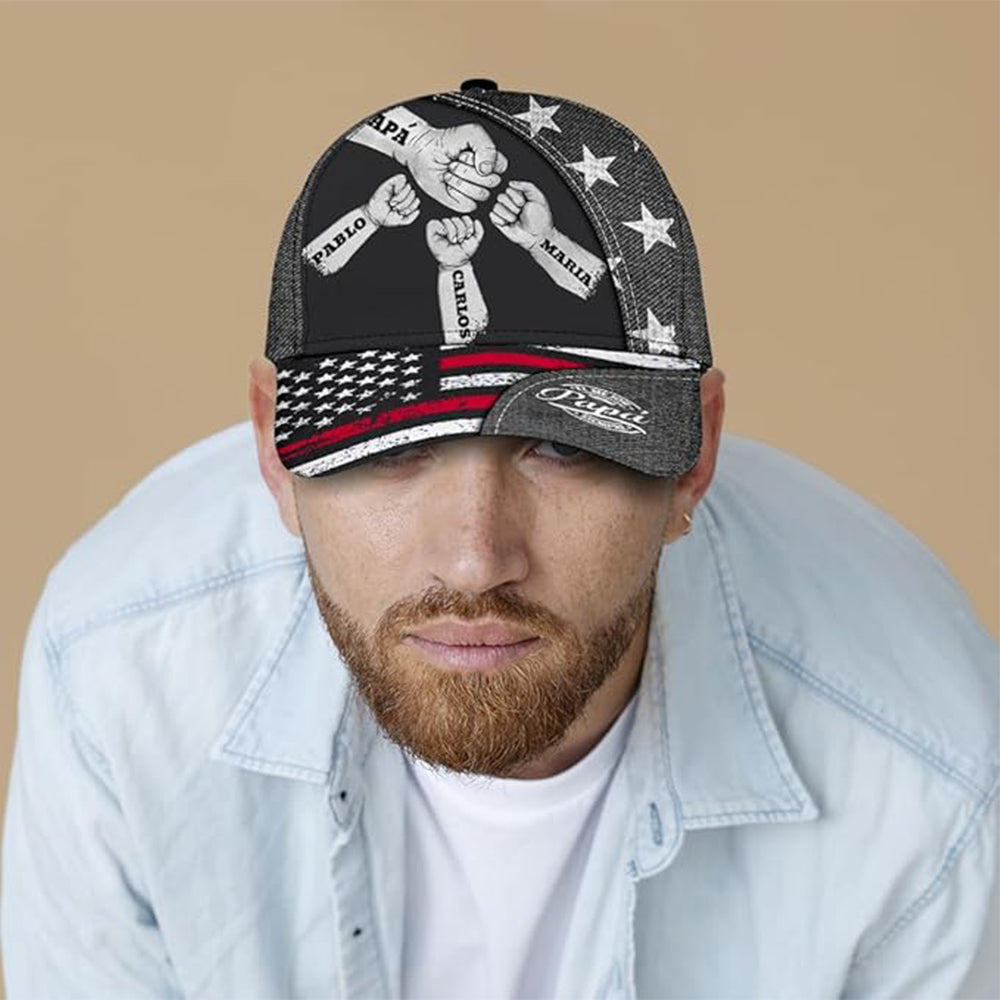 Personalized Fist Bump Hat Custom Names Gift for Dad HN590 - AOP Cap fix GradoCreations
