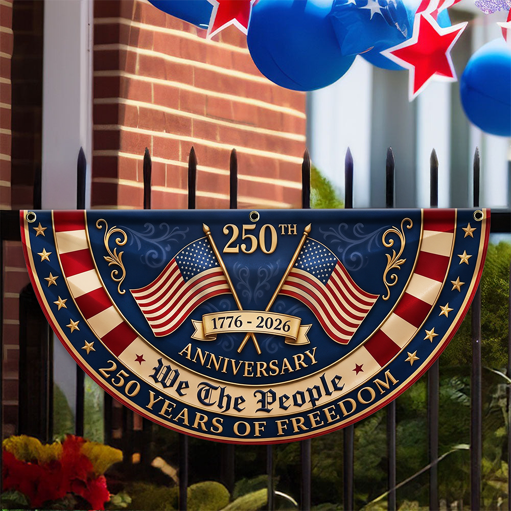 Personalized 250th Anniversary Non-Pleated Fan Flag Gift for Family HN590 - Non-Pleated Fan Flag GradoCreations