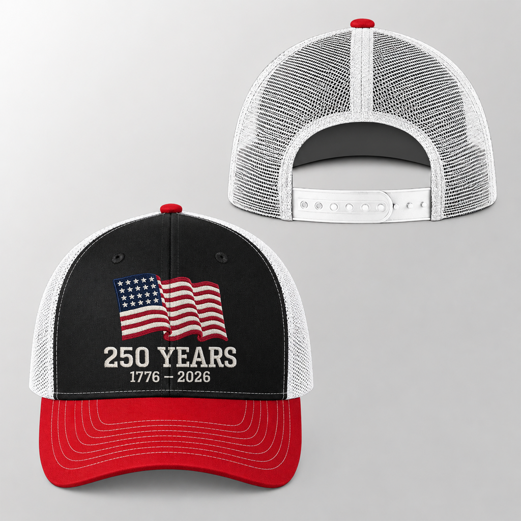 Personalized America Flag Trucker Hat Gift for Dad | 250th Anniversary HN590 - Embroidered Trucker Hat GradoCreations