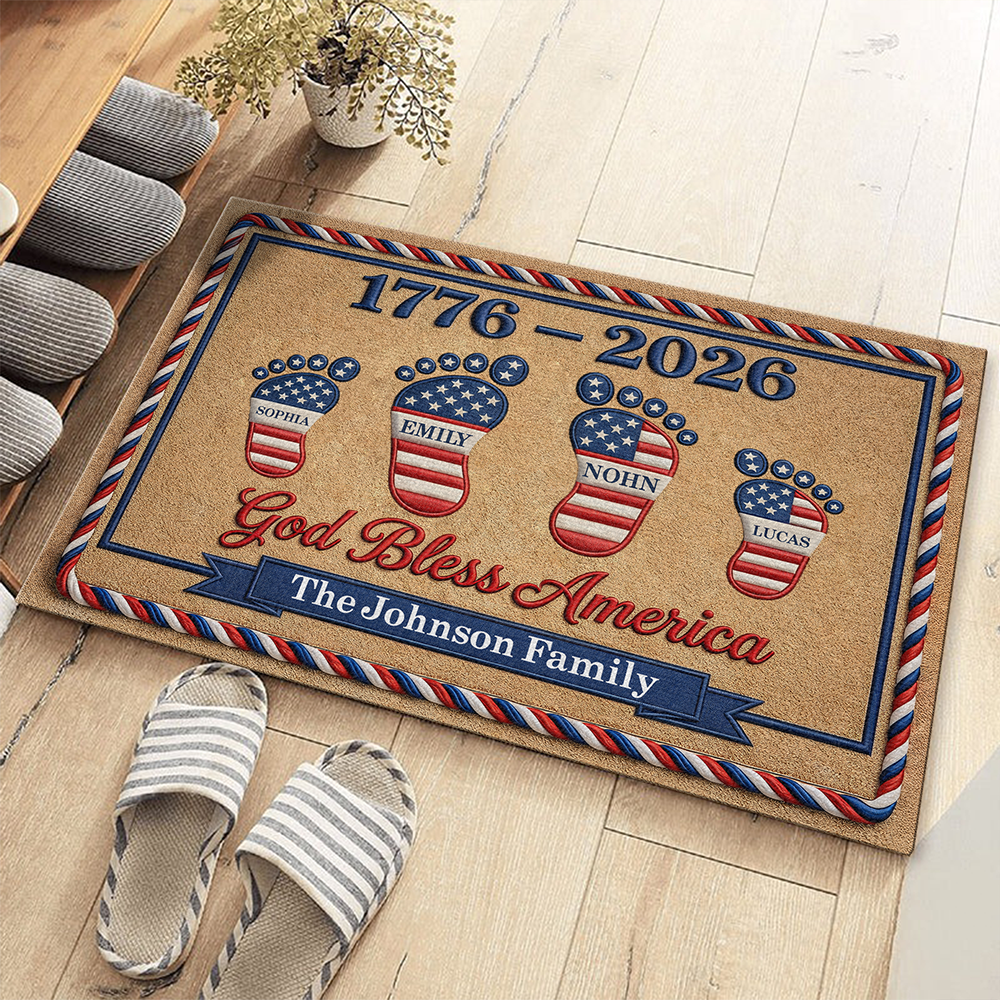 Personalized God Bless America Doormat Patriotic Gift for Family HN590 - Doormat GradoCreations