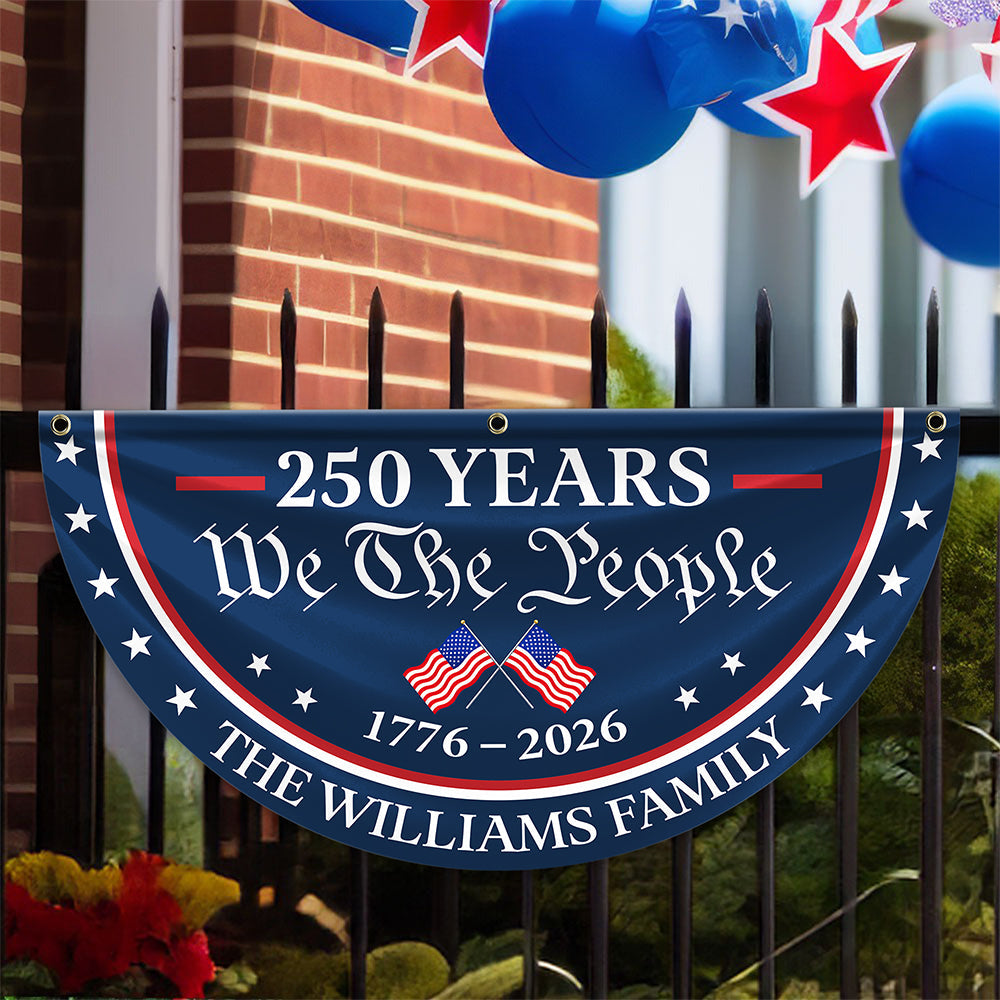 Personalized Family Name Flag 250 Years America Independence Gift HN590 - Non-Pleated Fan Flag GradoCreations