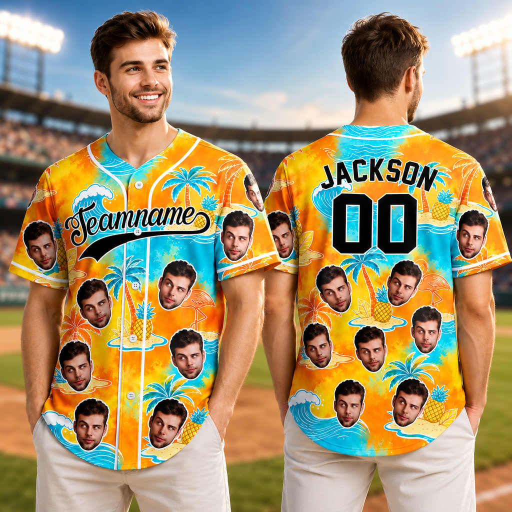 Personalized Tropical Floral Baseball Jersey Custom Photo Gift for Dad Jersey Baseball Shirt GradoCreations
