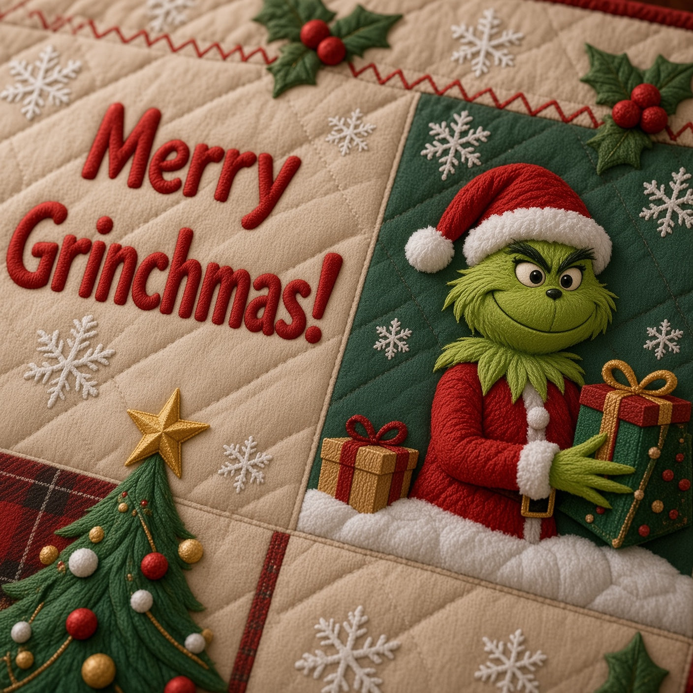 Personalized Grinchmas Quilted Bedding Set Custom Name Gift Quilted Bedding Set GradoCreations