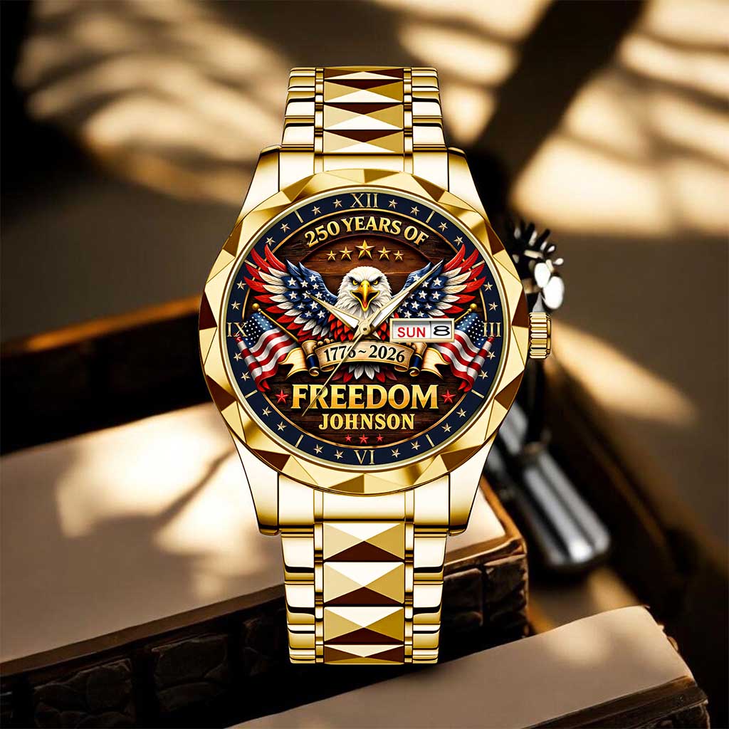Personalized Patriotic Eagle Men's Wrist Watch Custom Name Gift for Him