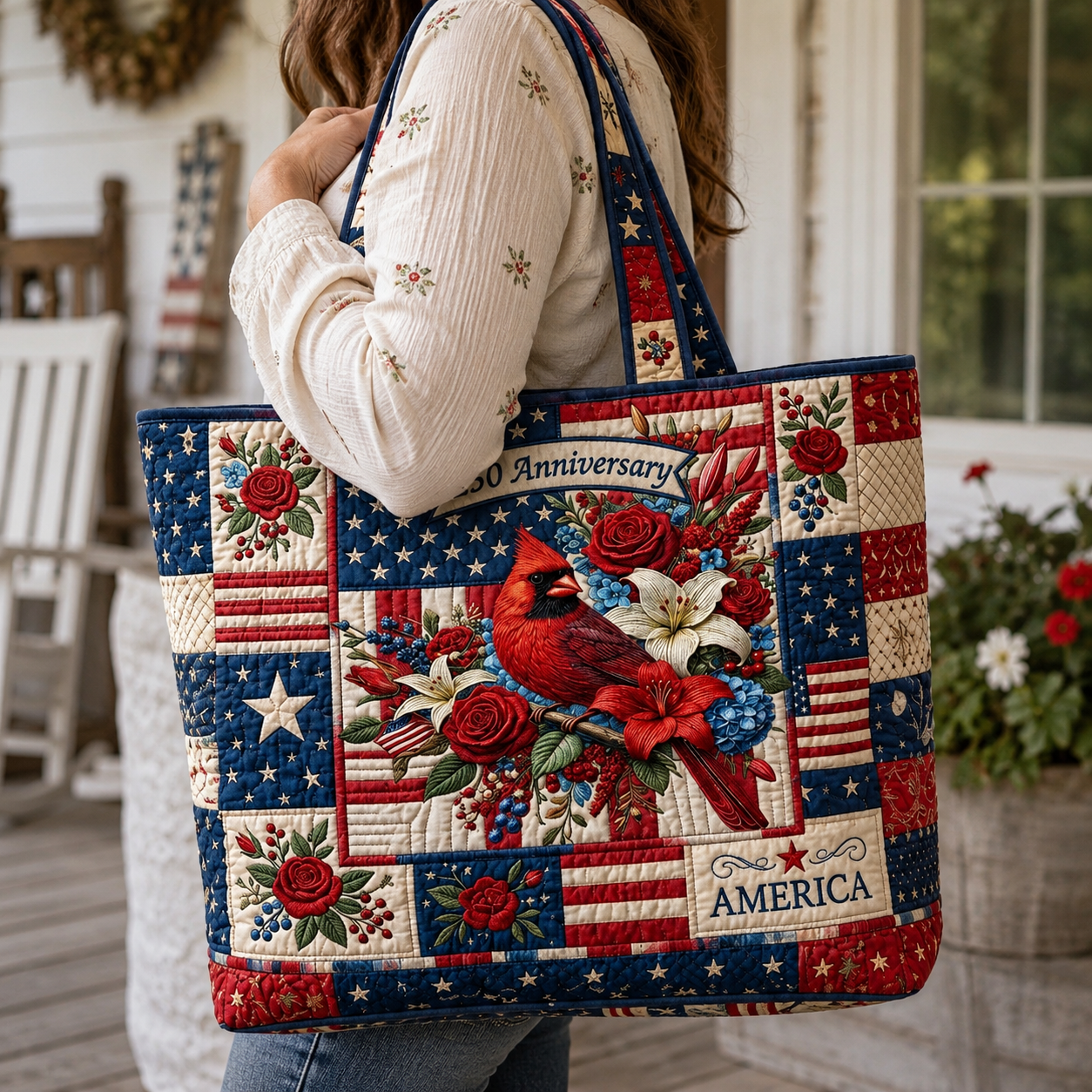Personalized Quilted Tote Bag USA 250th Anniversary Gift for Her