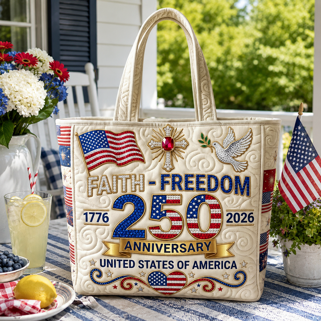 Personalized Patriotic Quilted Tote Bag USA Flag Heart Gift for Her