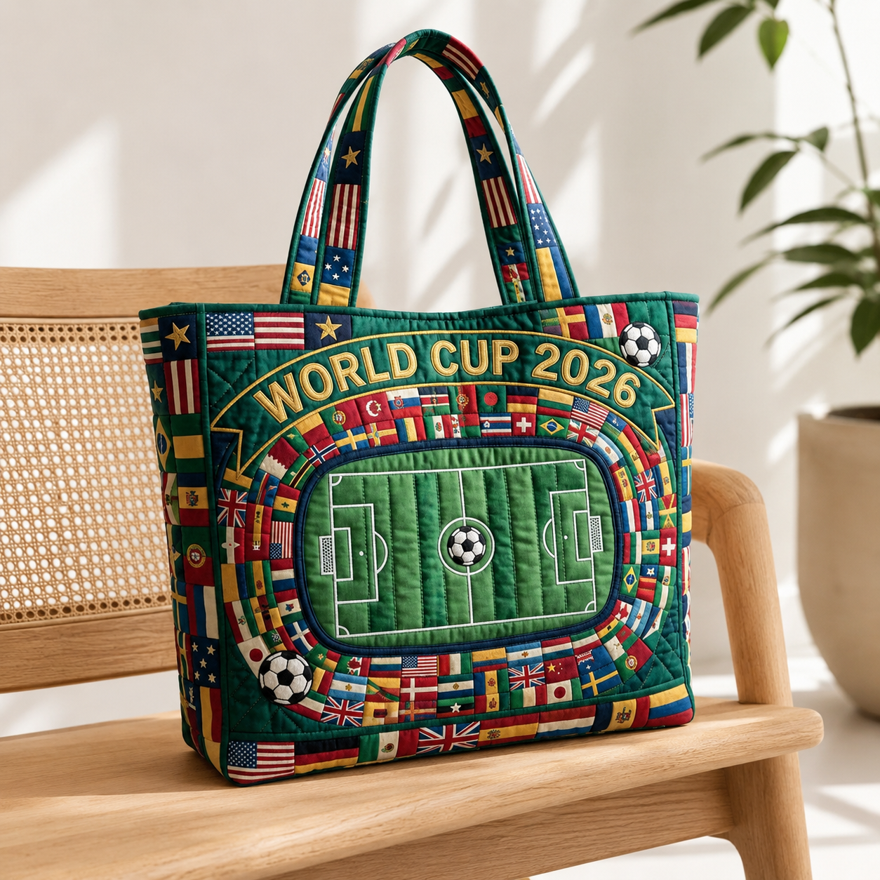 Personalized Quilted Tote Bag with World Cup 2026 Design for Soccer Fans