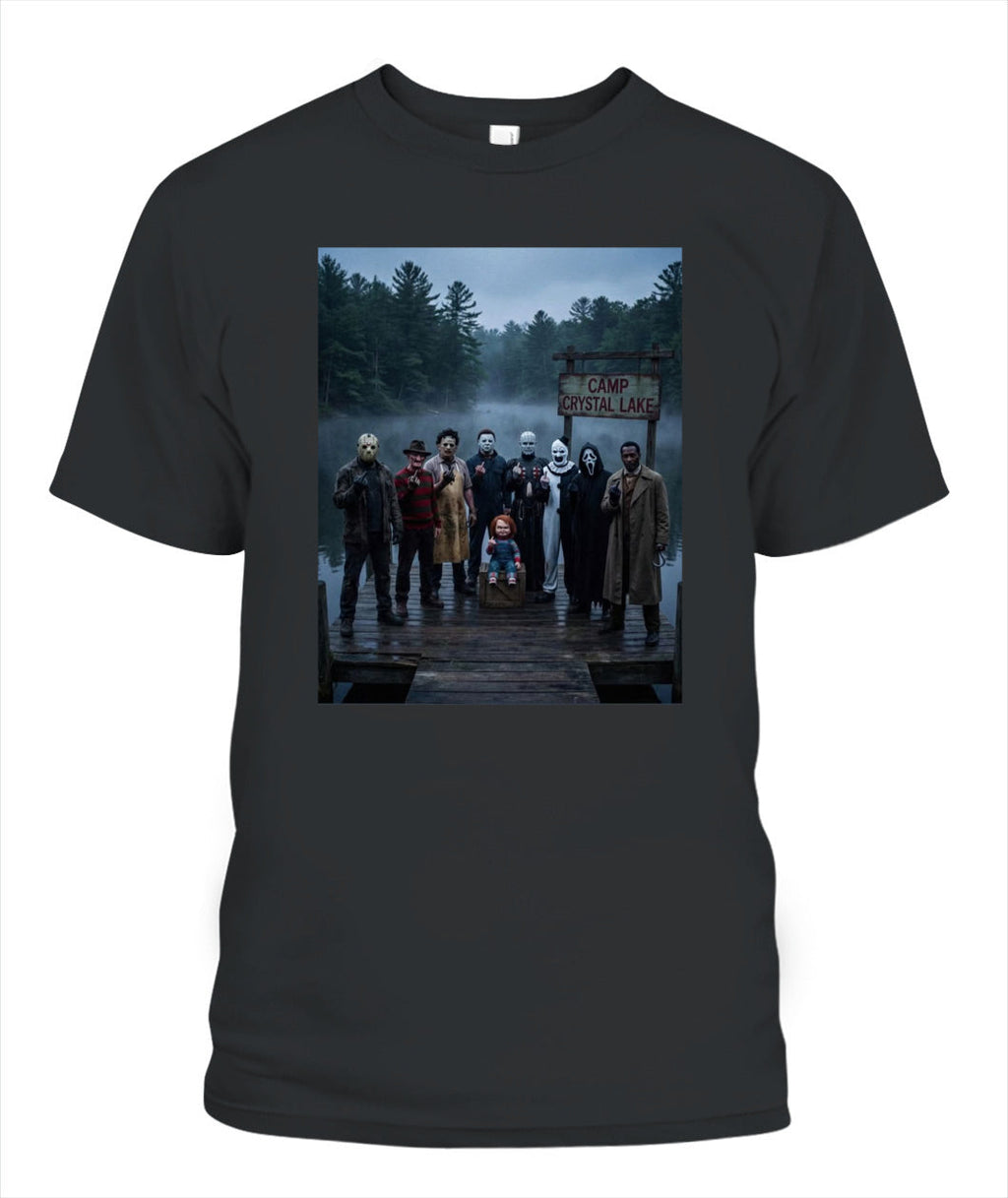 Camp Crystal Lake Horror Icons T-Shirt for Fans | Spooky Gift GradoCreations