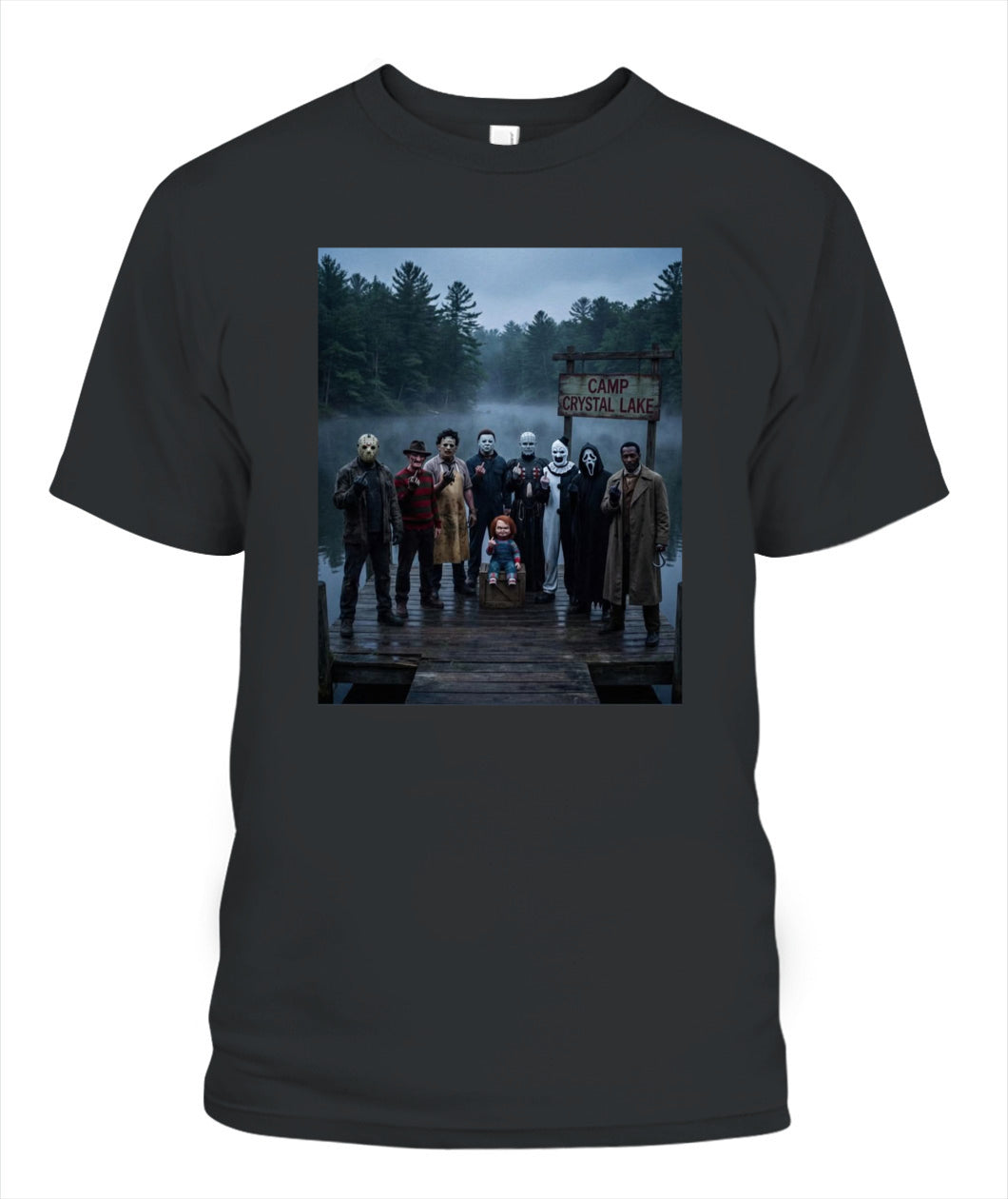 Camp Crystal Lake Horror Icons T-Shirt for Fans | Spooky Gift GradoCreations