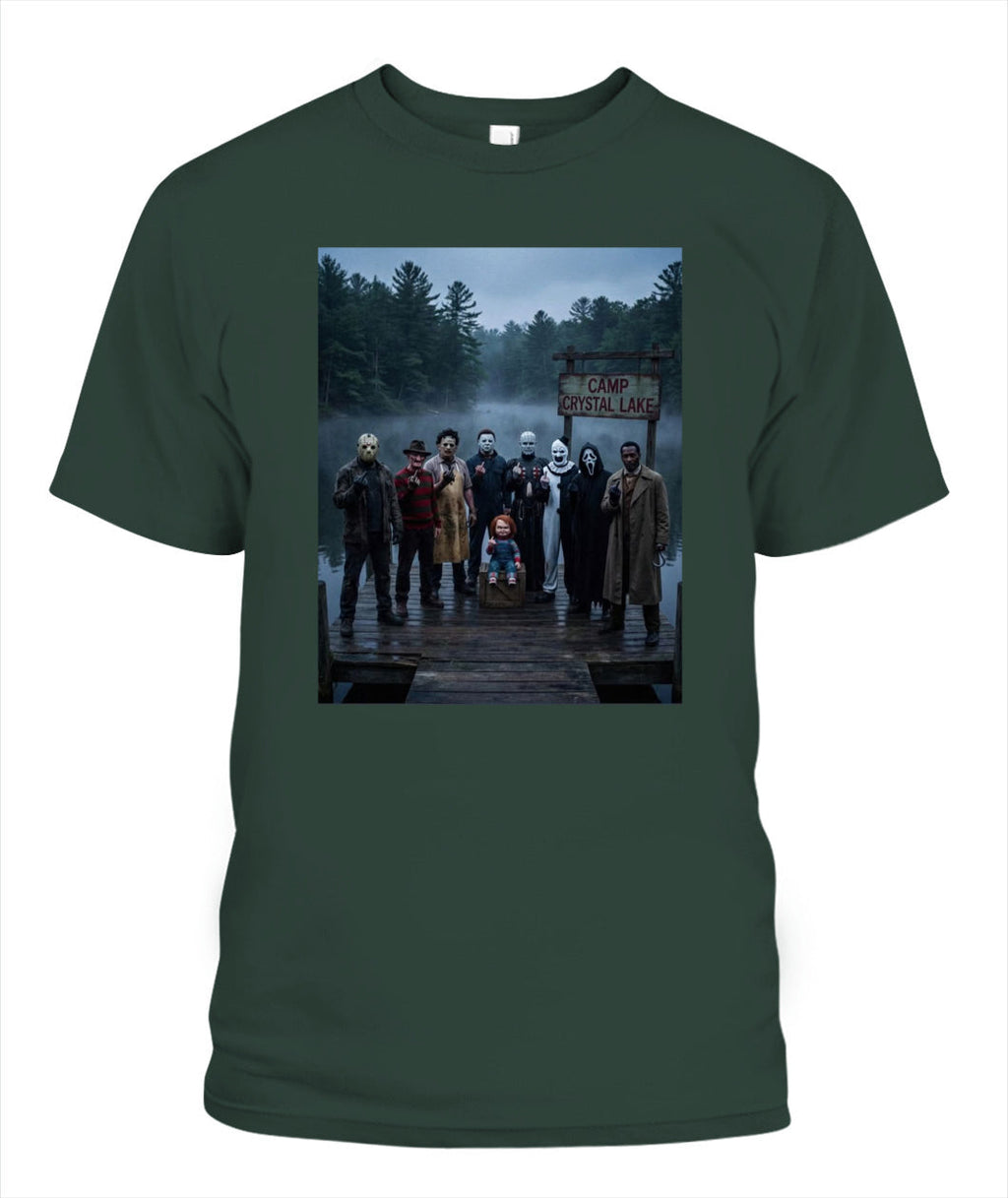 Camp Crystal Lake Horror Icons T-Shirt for Fans | Spooky Gift GradoCreations