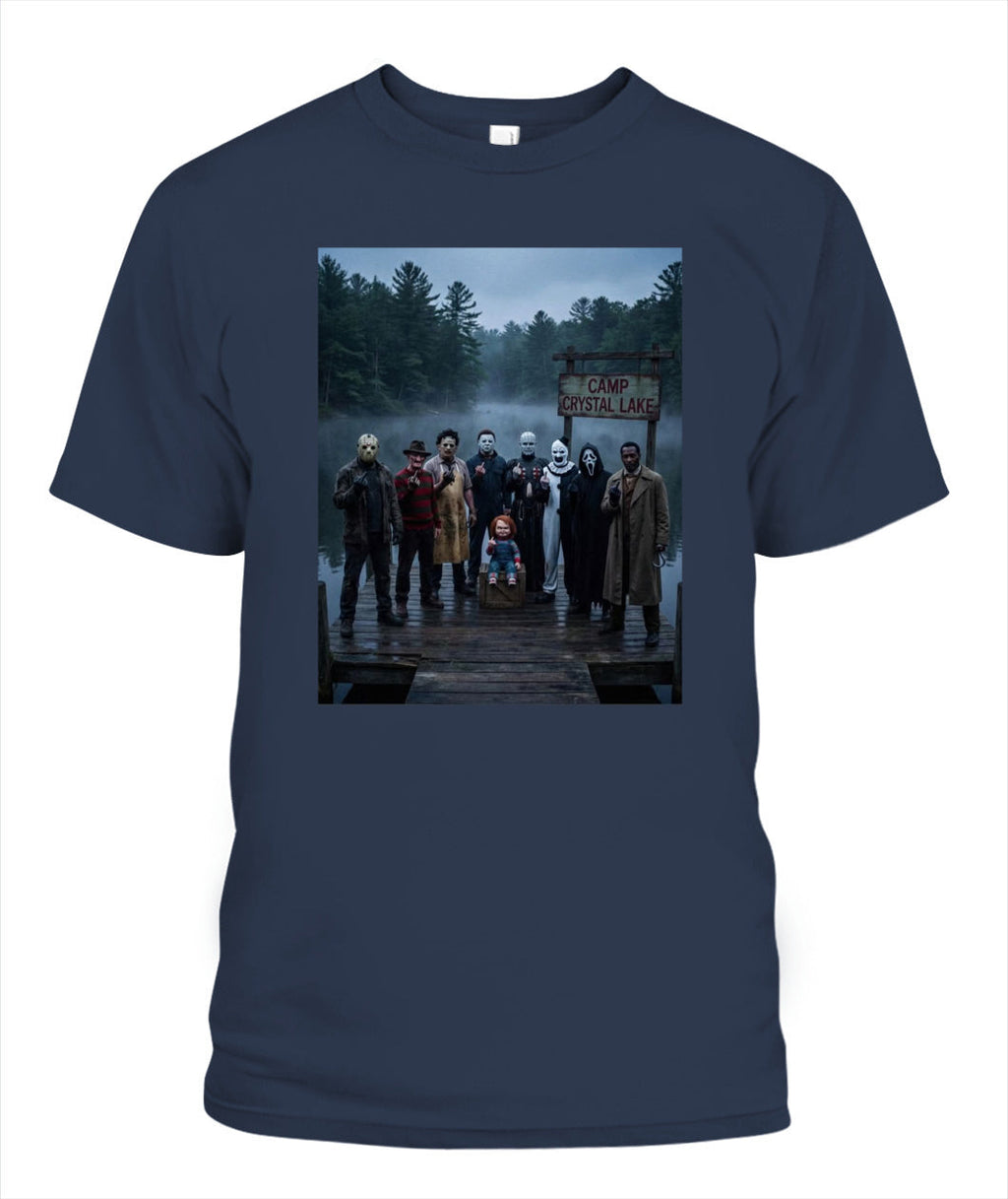 Camp Crystal Lake Horror Icons T-Shirt for Fans | Spooky Gift GradoCreations