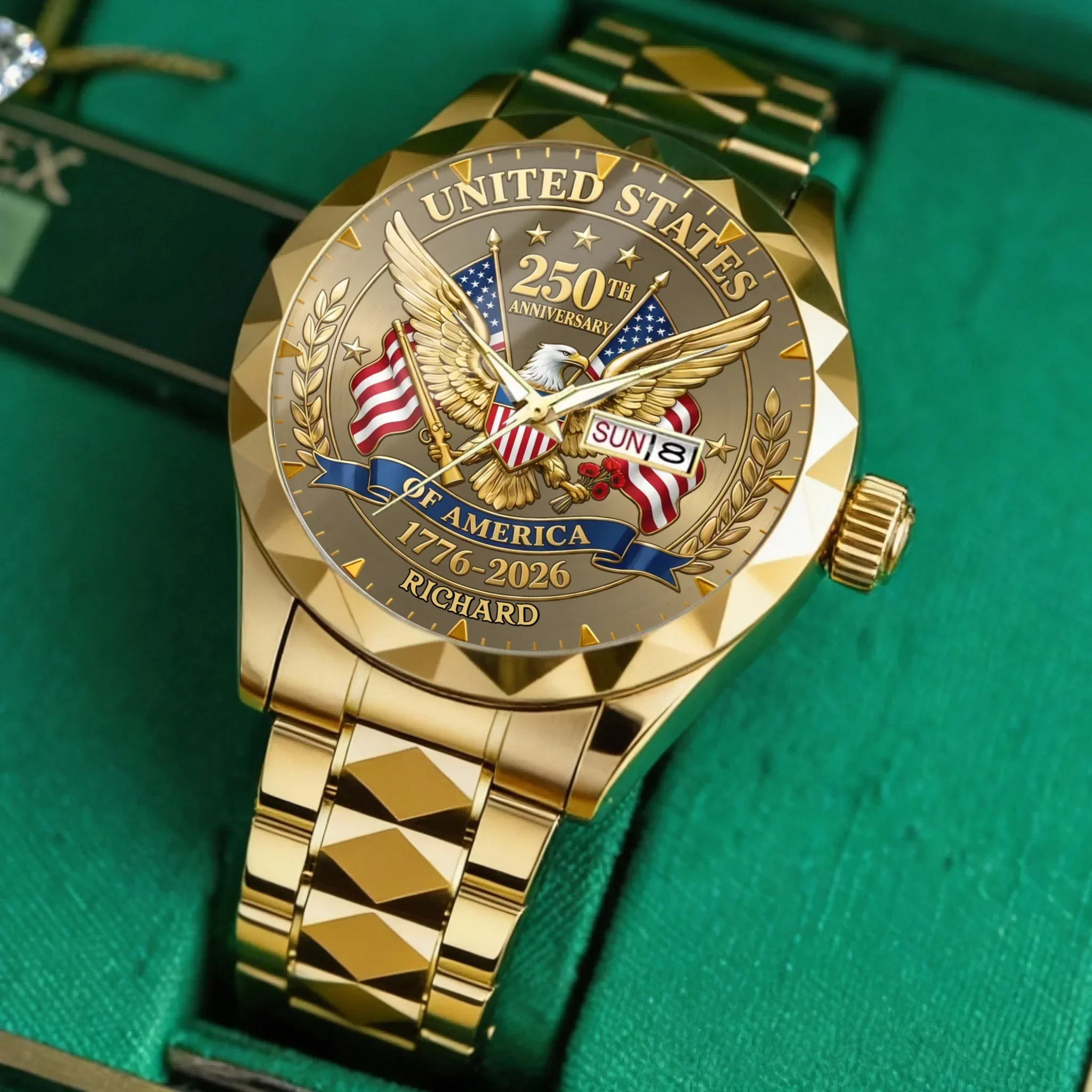 Personalized 250th Anniversary American Flag Men's Watch Gift for Patriots