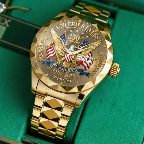 Personalized 250th Anniversary American Flag Men's Watch Gift for Patriots Men's Wrist Watch GradoCreations