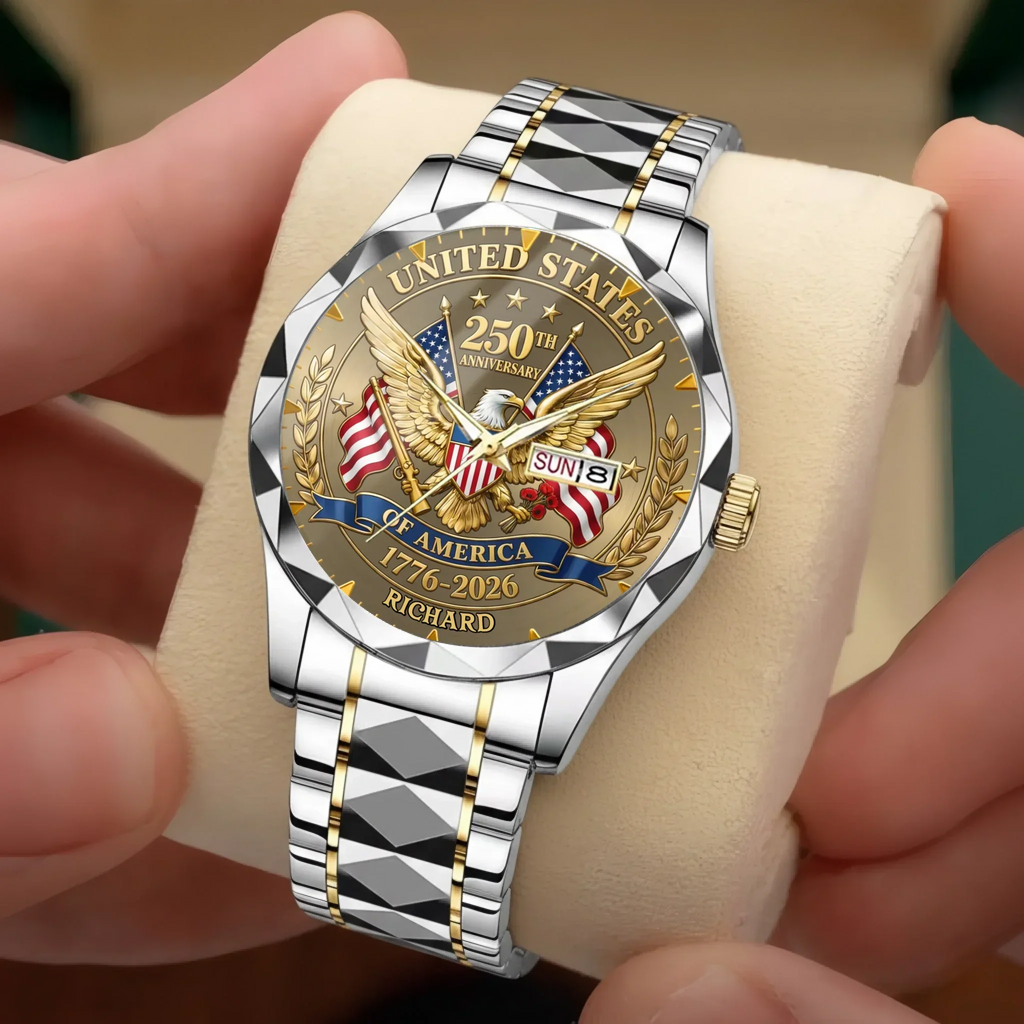 Personalized 250th Anniversary American Flag Men's Watch Gift for Patriots