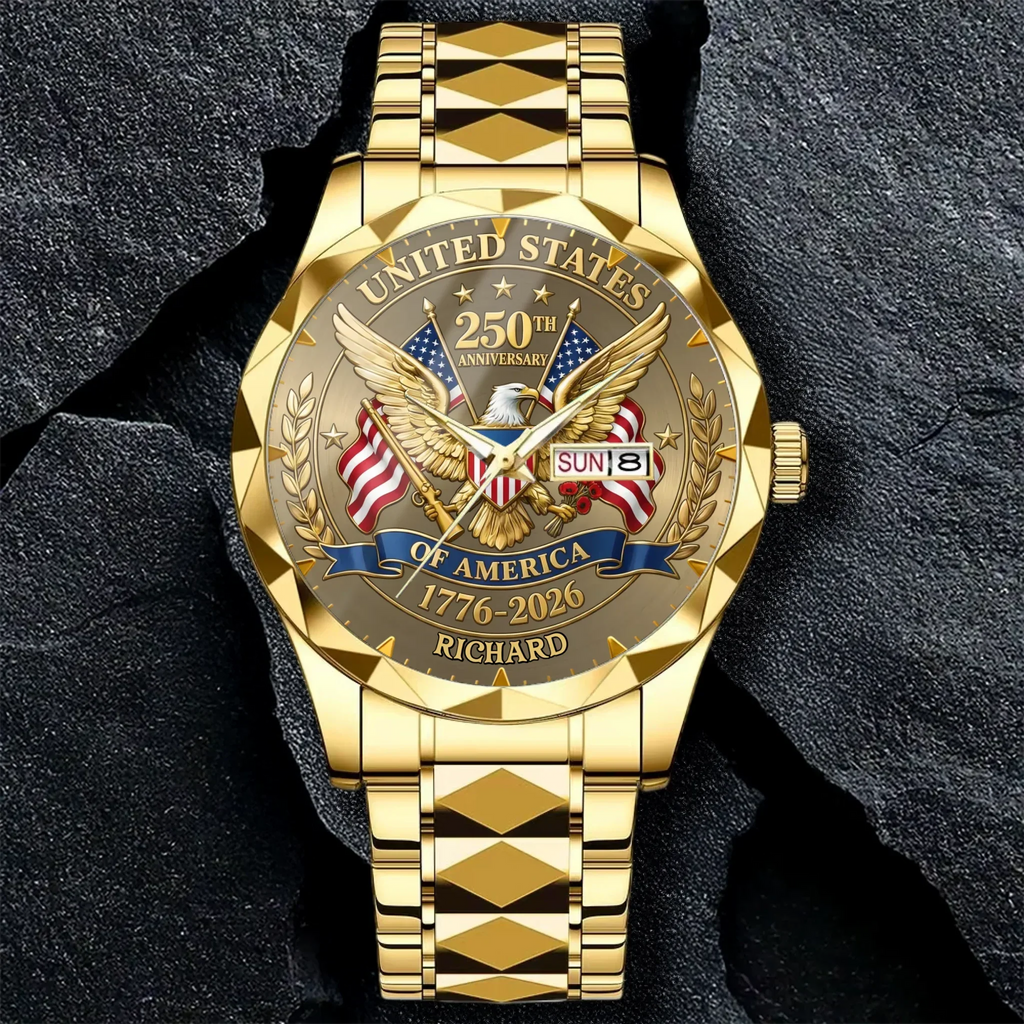 Personalized 250th Anniversary American Flag Men's Watch Gift for Patriots