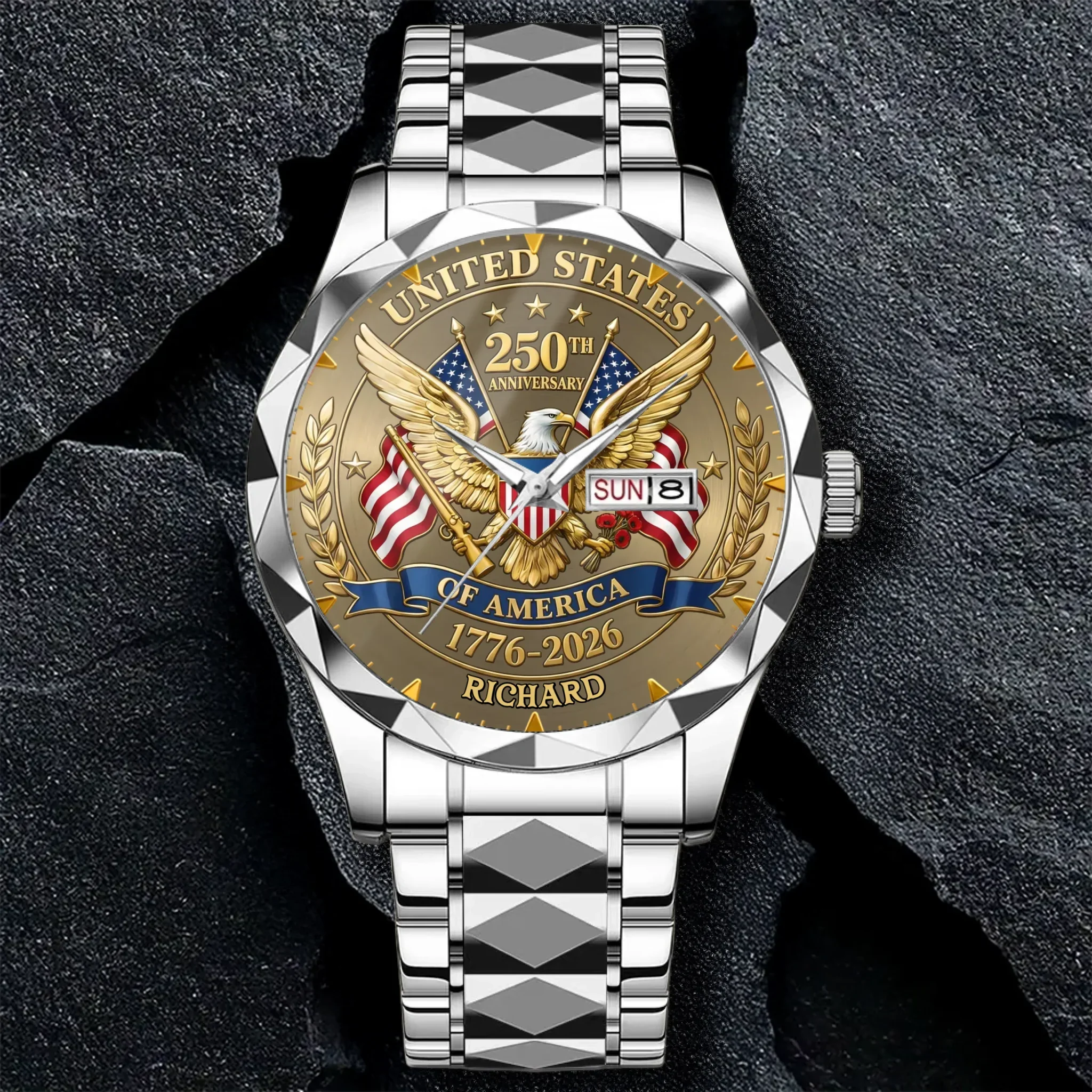 Personalized 250th Anniversary American Flag Men's Watch Gift for Patriots
