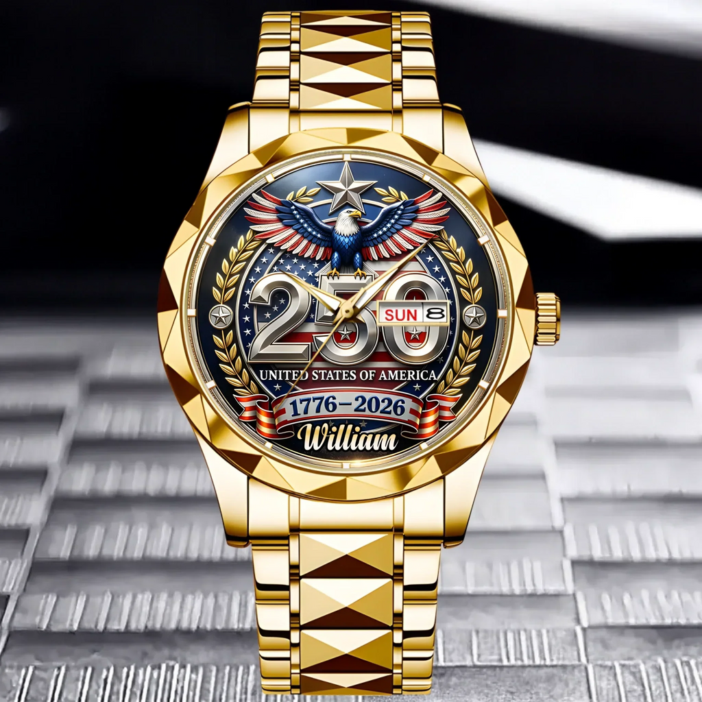Personalized Men's Wrist Watch America 250th Anniversary Gift for Patriots