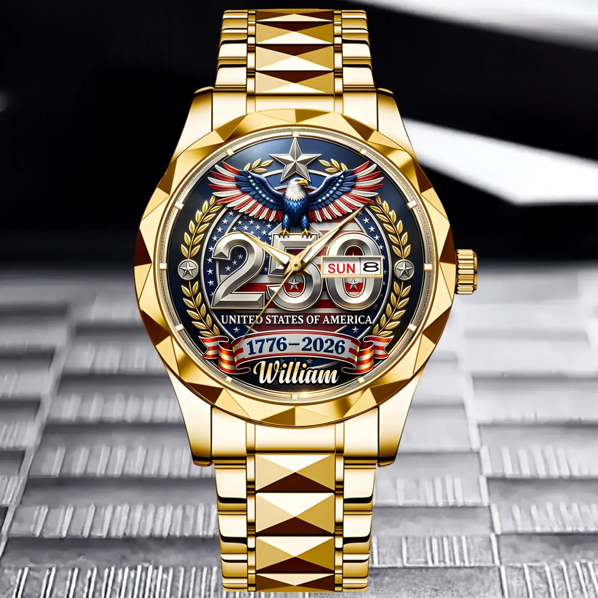 Personalized Men's Wrist Watch America 250th Anniversary Gift for Patriots