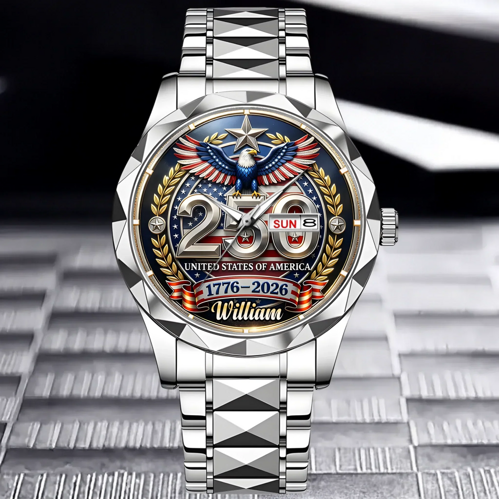 Personalized Men's Wrist Watch America 250th Anniversary Gift for Patriots