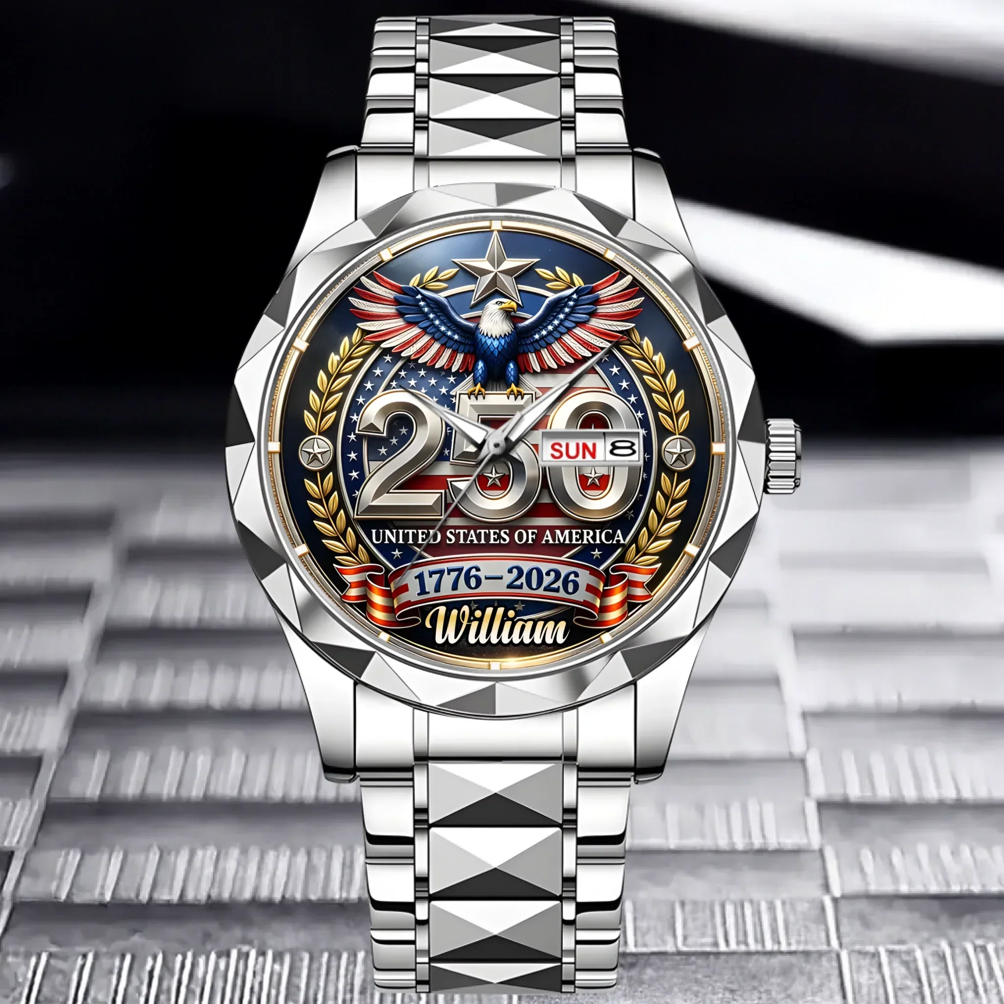 Personalized Men's Wrist Watch America 250th Anniversary Gift for Patriots